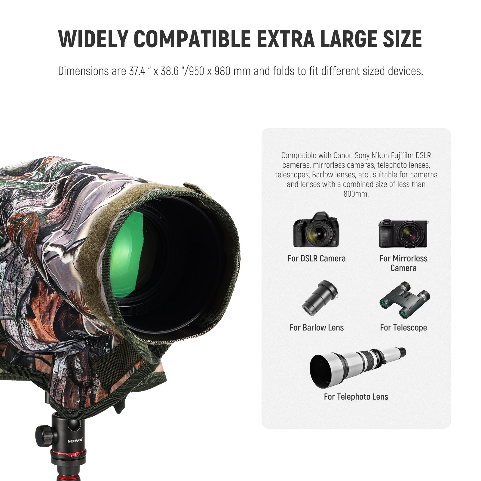 Wide Compatibility of the NEEWER PB019 Camouflage Camera Rain Cover