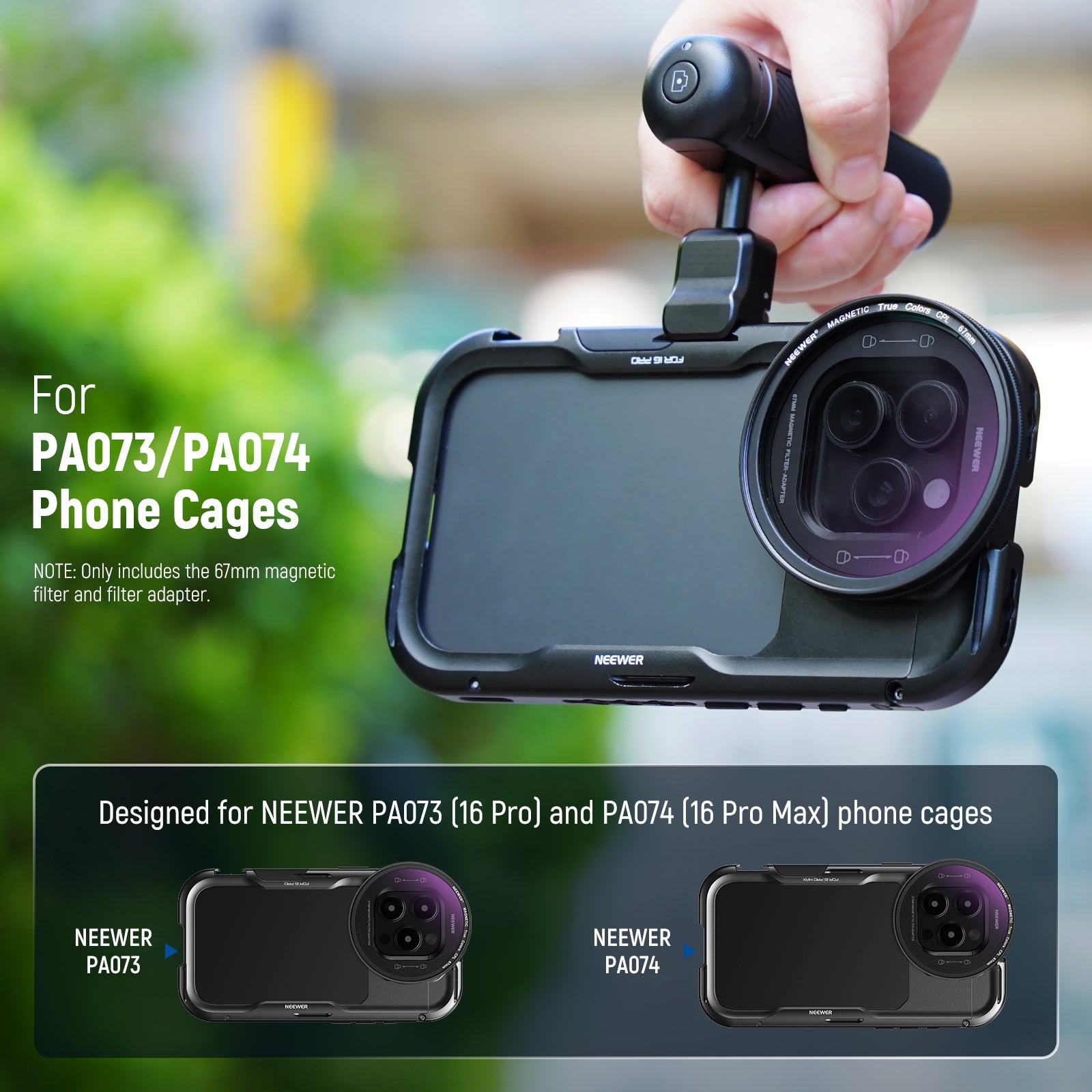 This magnetic filter set is compatible with iPhone 16 Pro Cage (PA073) and iPhone 16 Pro Max Cage
