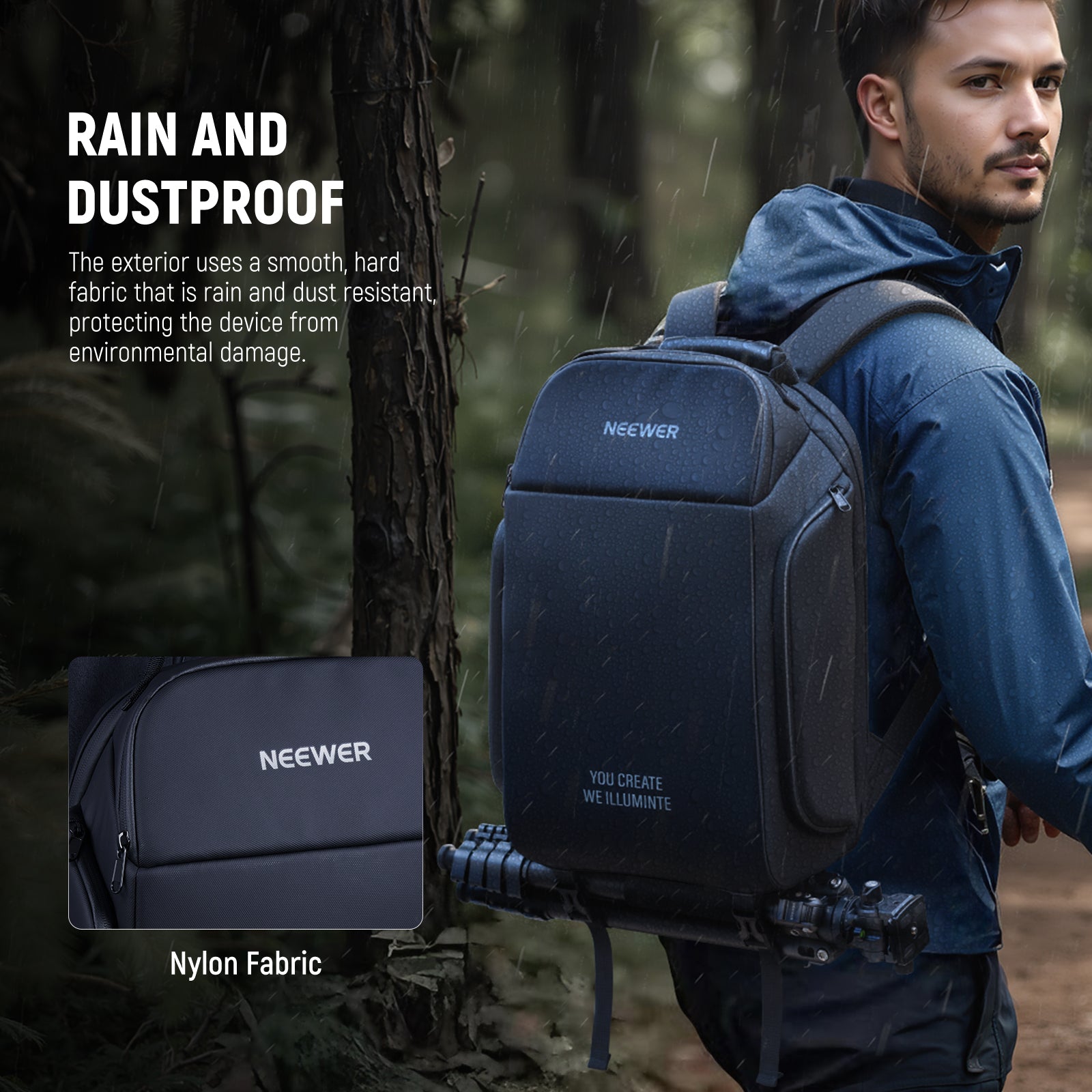 the travel camera bag offers armor level protection against heavy rain and dust.