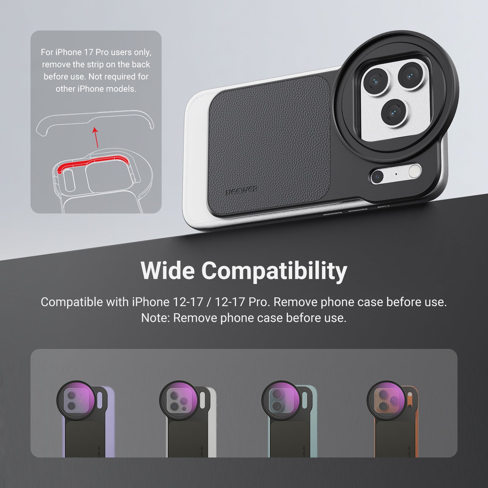 NEEWER FH-07 Magnetic Filter Backplate Kit is compatible with iPhone 12-17 / 12-17 Pro.