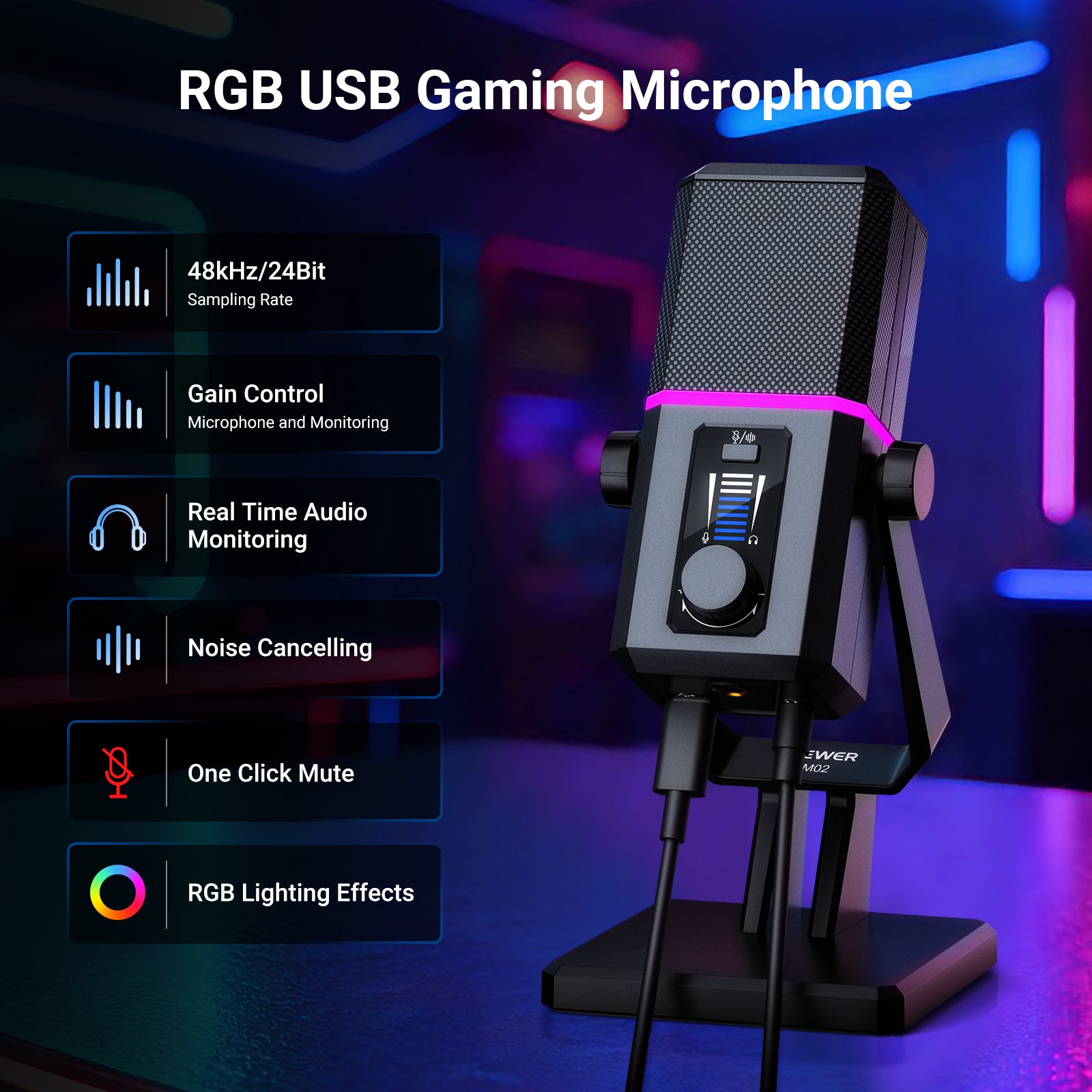 NEEWER UM02 RGB USB Gaming Microphone