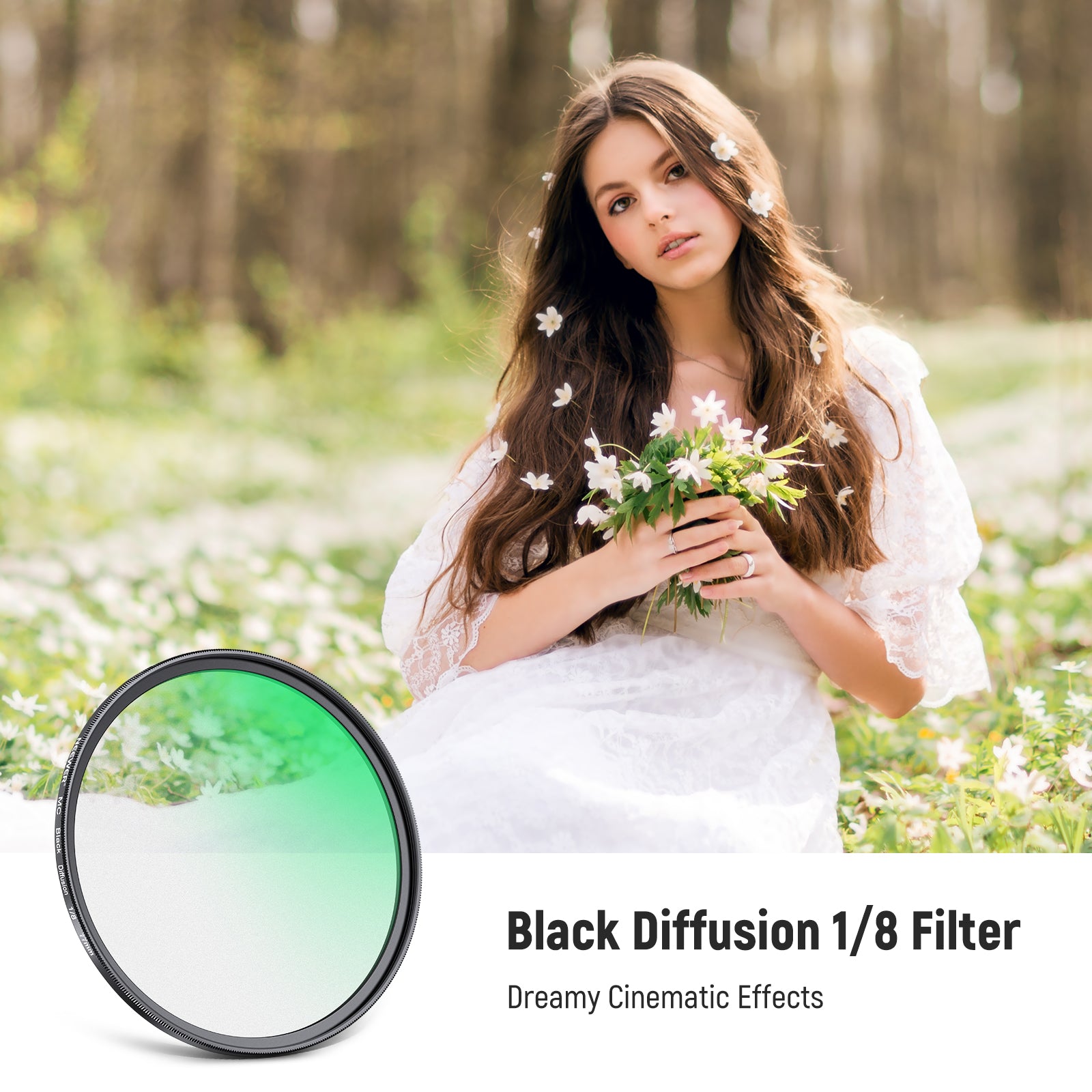 NEEWER black diffusion 1/8 filter with dreamy cinematic effects