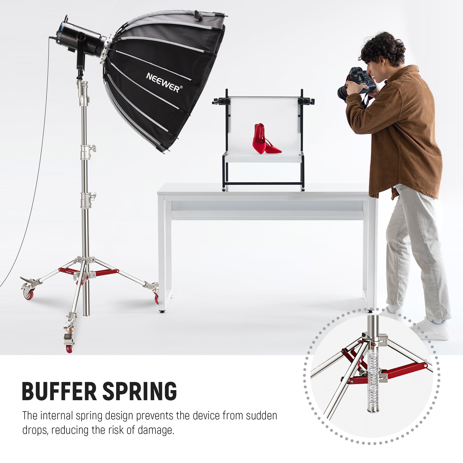 NEEWER ST240SS Rolling Light Stand features the internal spring design