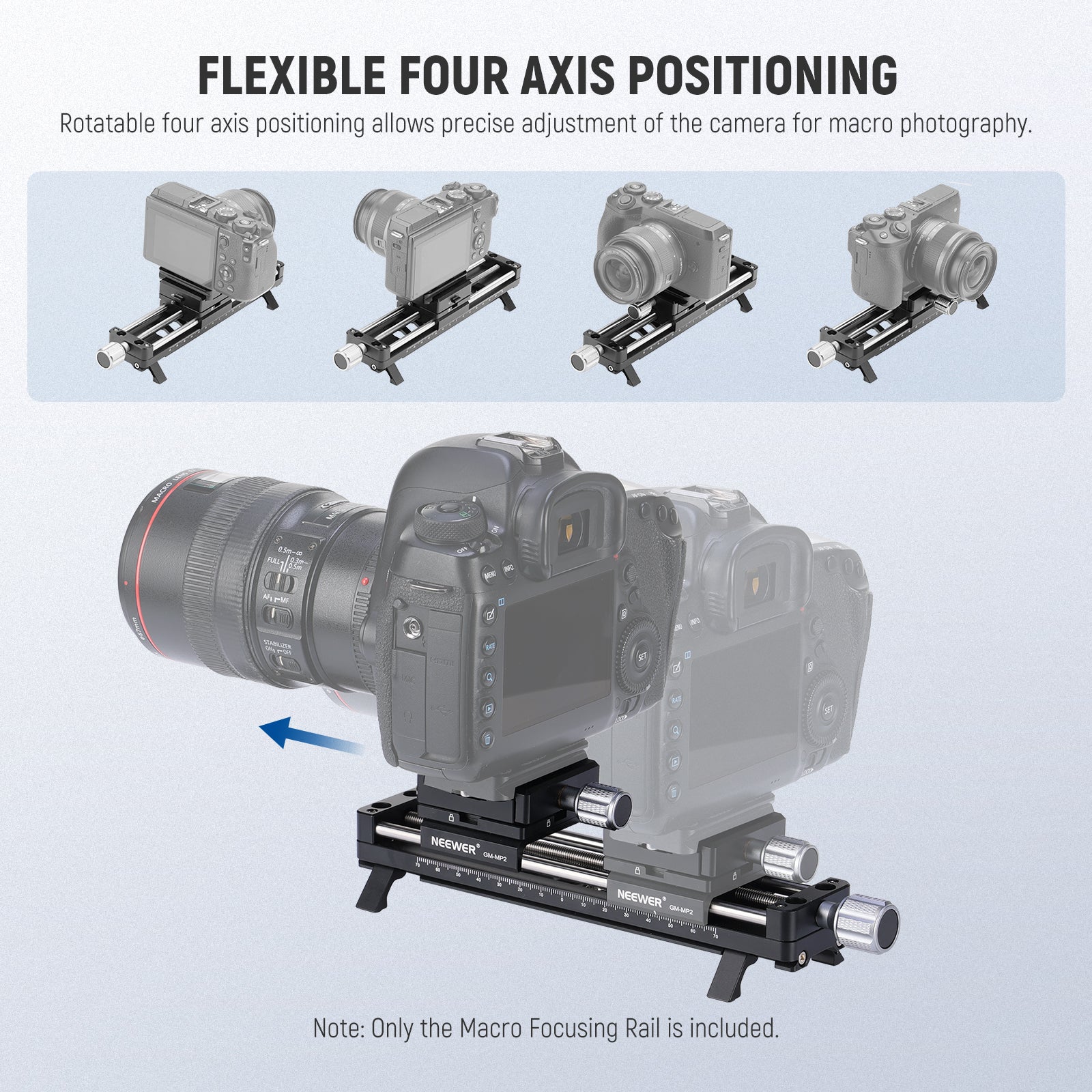 NEEWER GM-MP2 140mm Macro Focusing Rail Slider is designed for quick and accurate camera focus