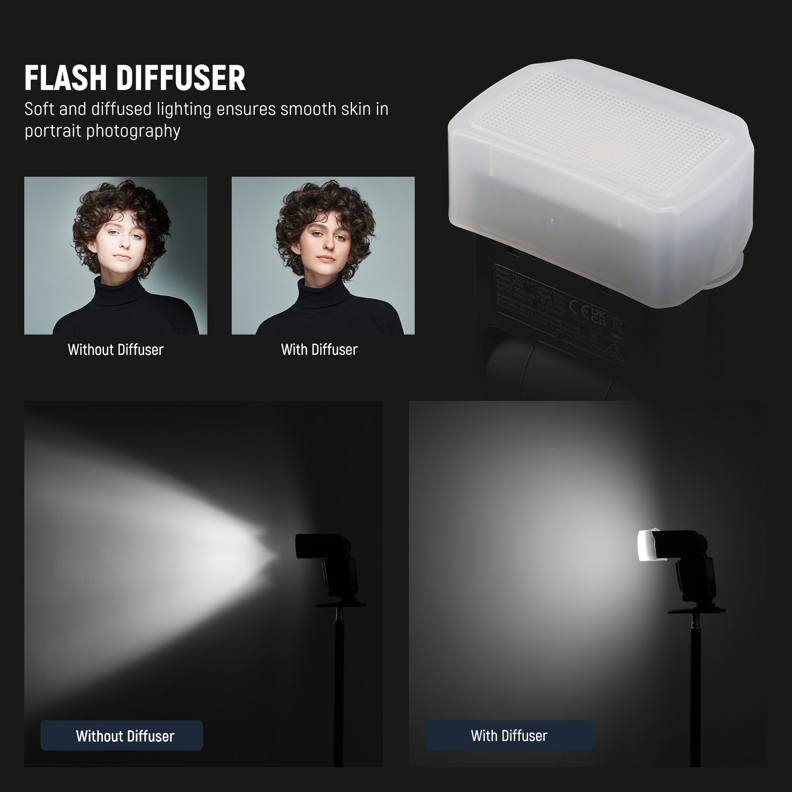 NEEWER FA002 Flash Diffuser provides soft and diffused lighting.