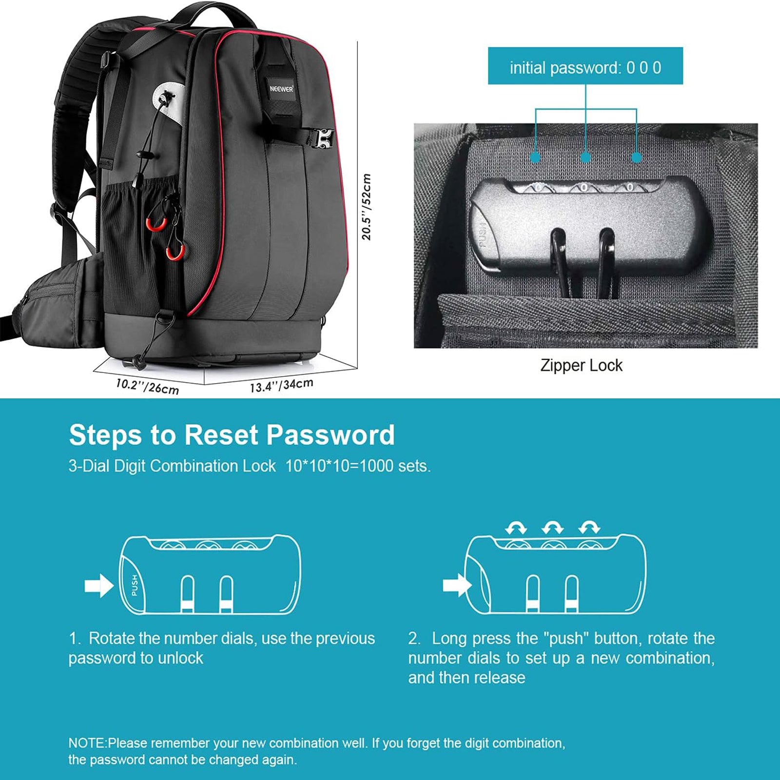 NEEWER Pro Camera Backpack features anti-theft combination lock