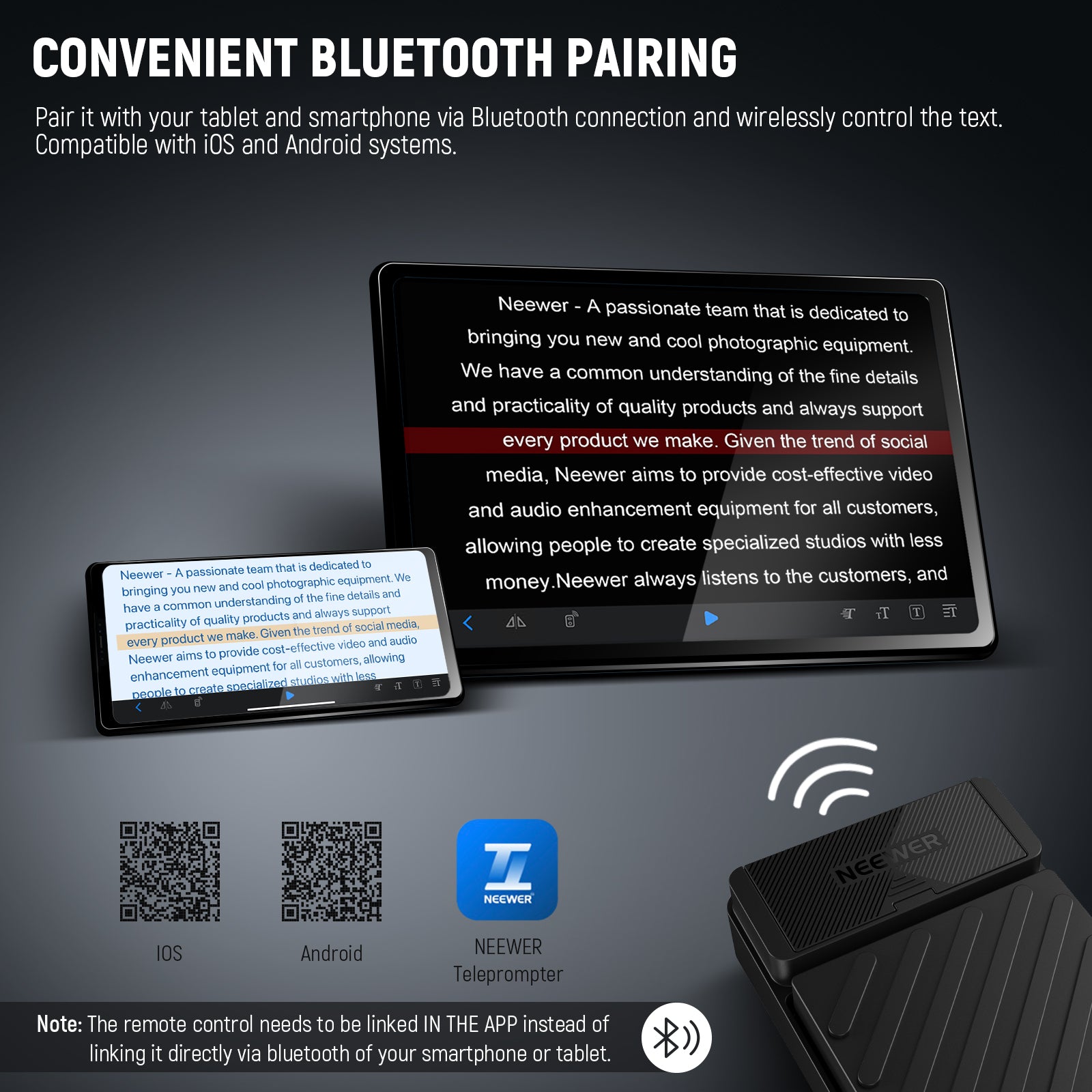 This teleprompter foot pedal remote is made for the NEEWER Teleprompter App