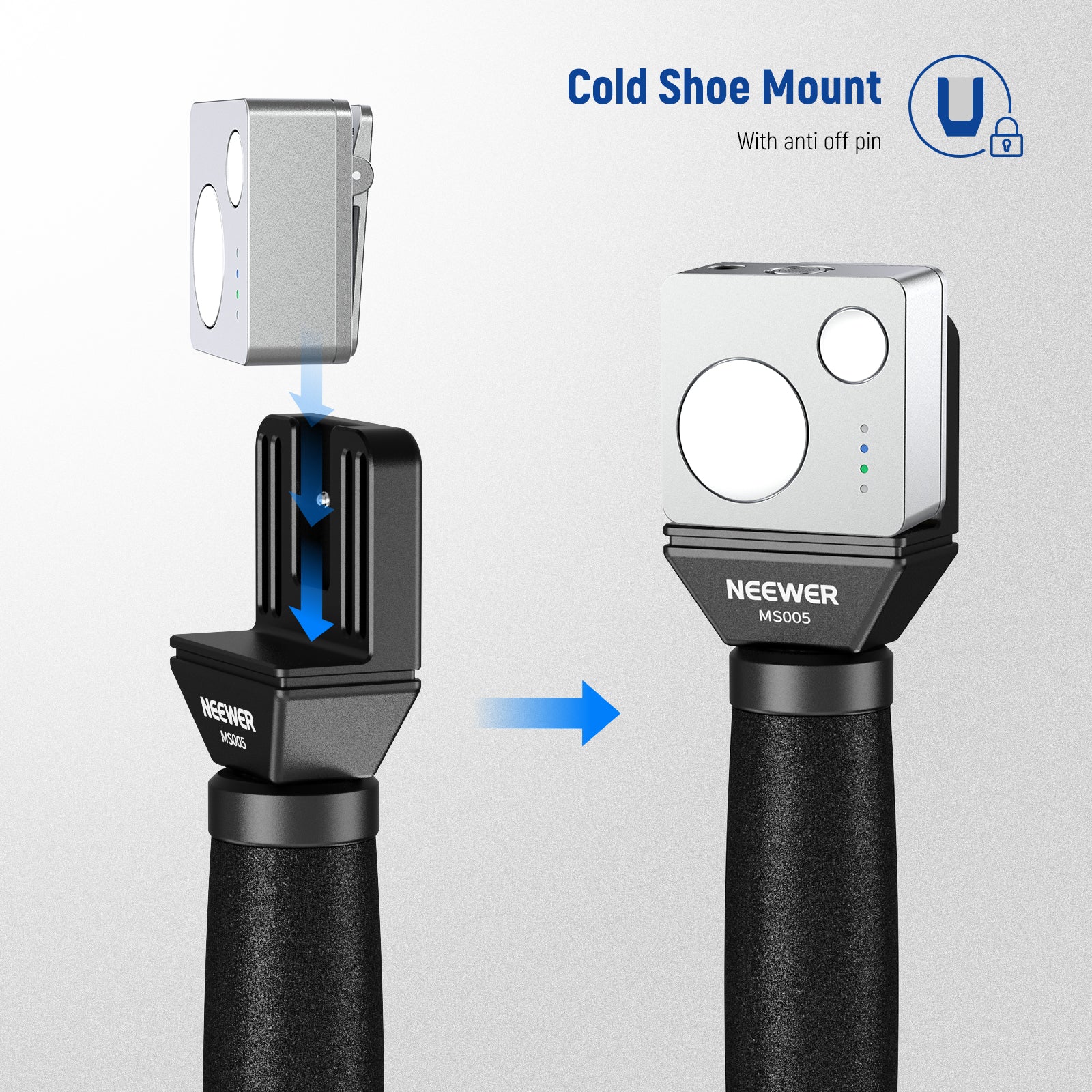 This mic handle features an anti off cold shoe