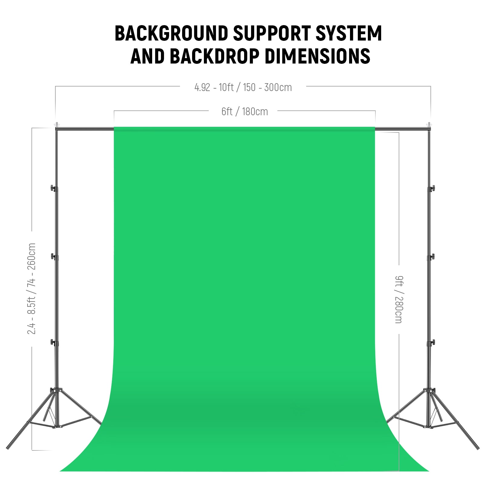 Background support system and backdrop dimensions.