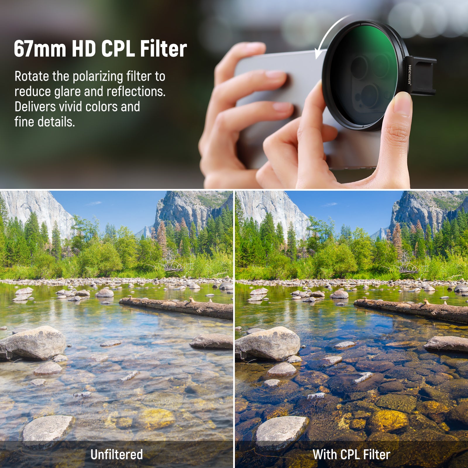 Rotate the CPL filter to reduce glare and reflections.
