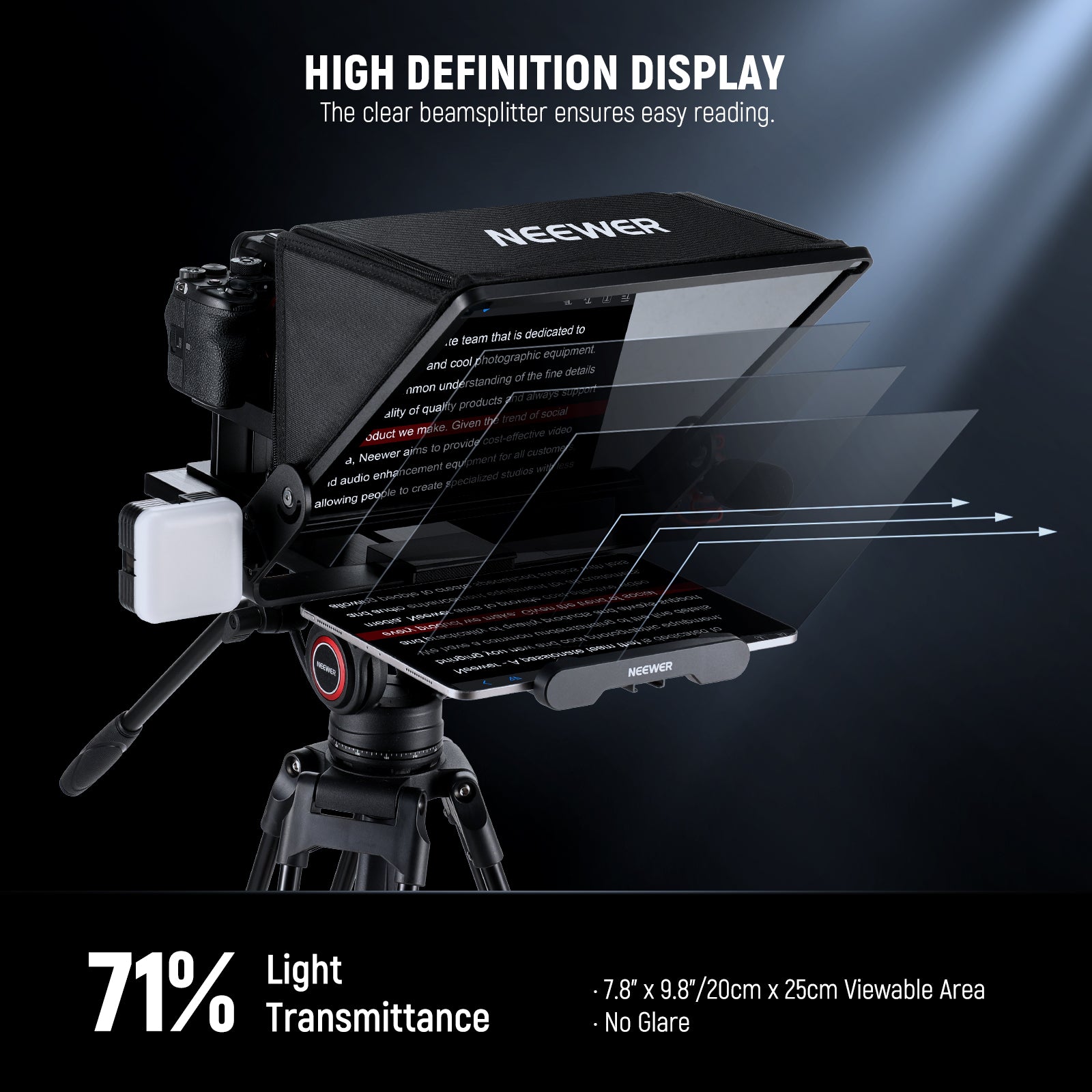 NEEWER X14 III Video Teleprompter features the clear beamsplitter.