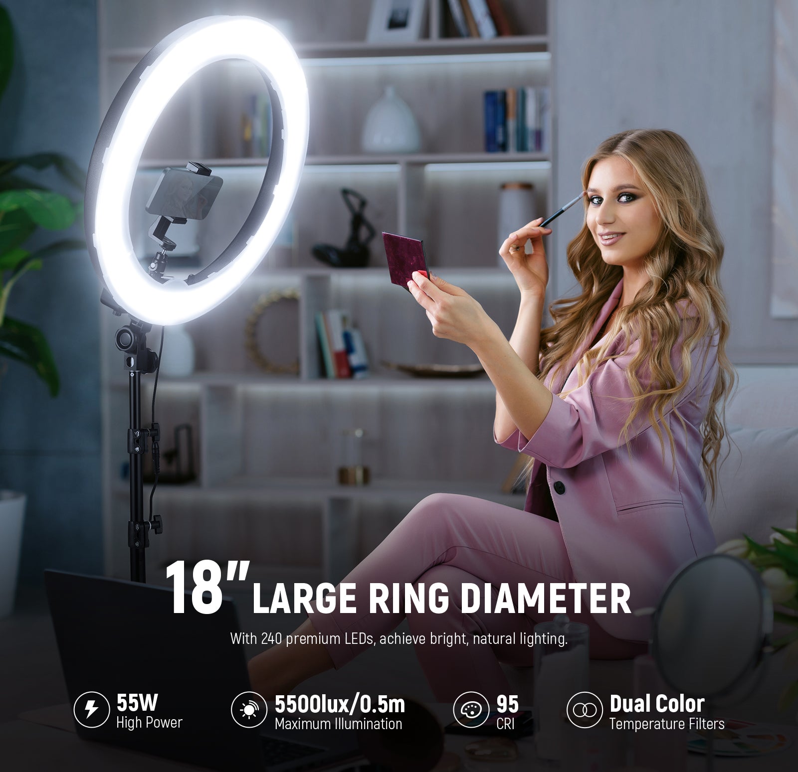 NEEWER RL-18 18 Inch LED Ring Light features 240 quality LEDs for professional lighting.