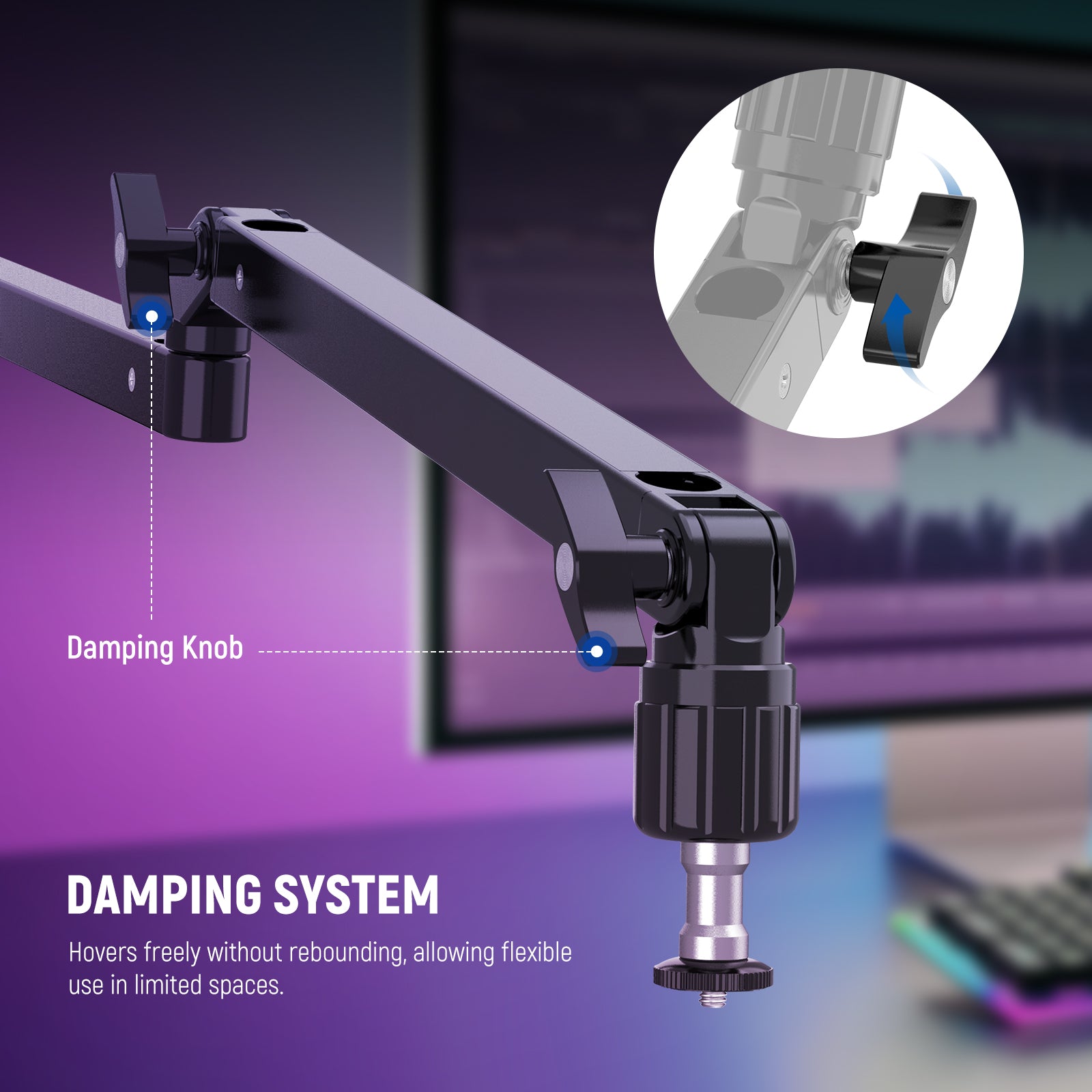 the microphone stand features with the advanced damping system