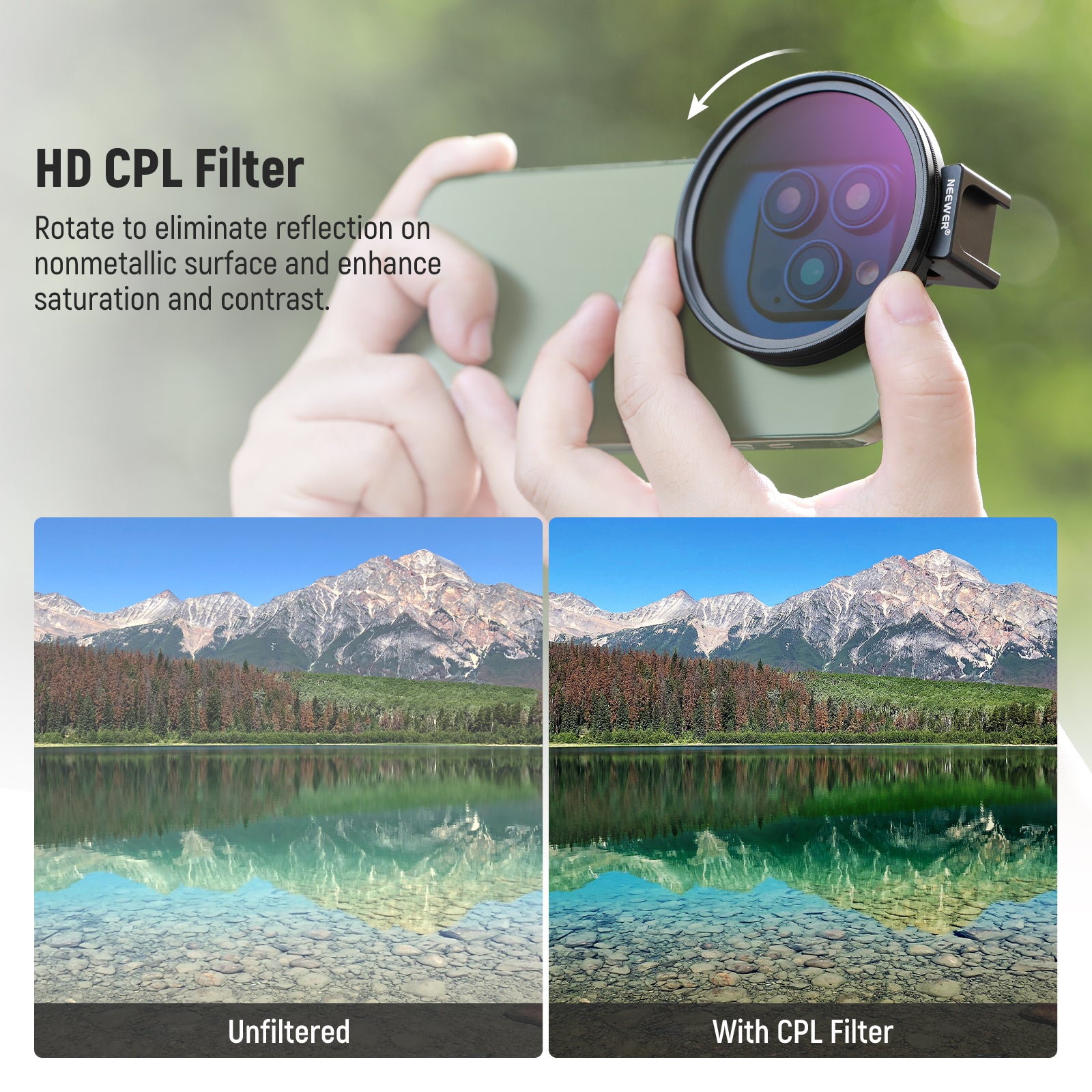 This circular polarizer filter minimizes unwanted reflections from reflective surfaces