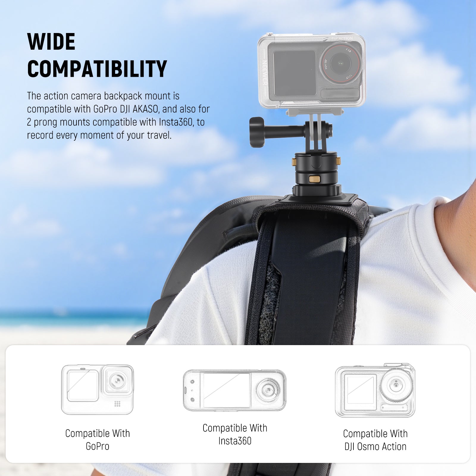 NEEWER GP63 Backpack Shoulder Chest Strap Mount is widely compatible.