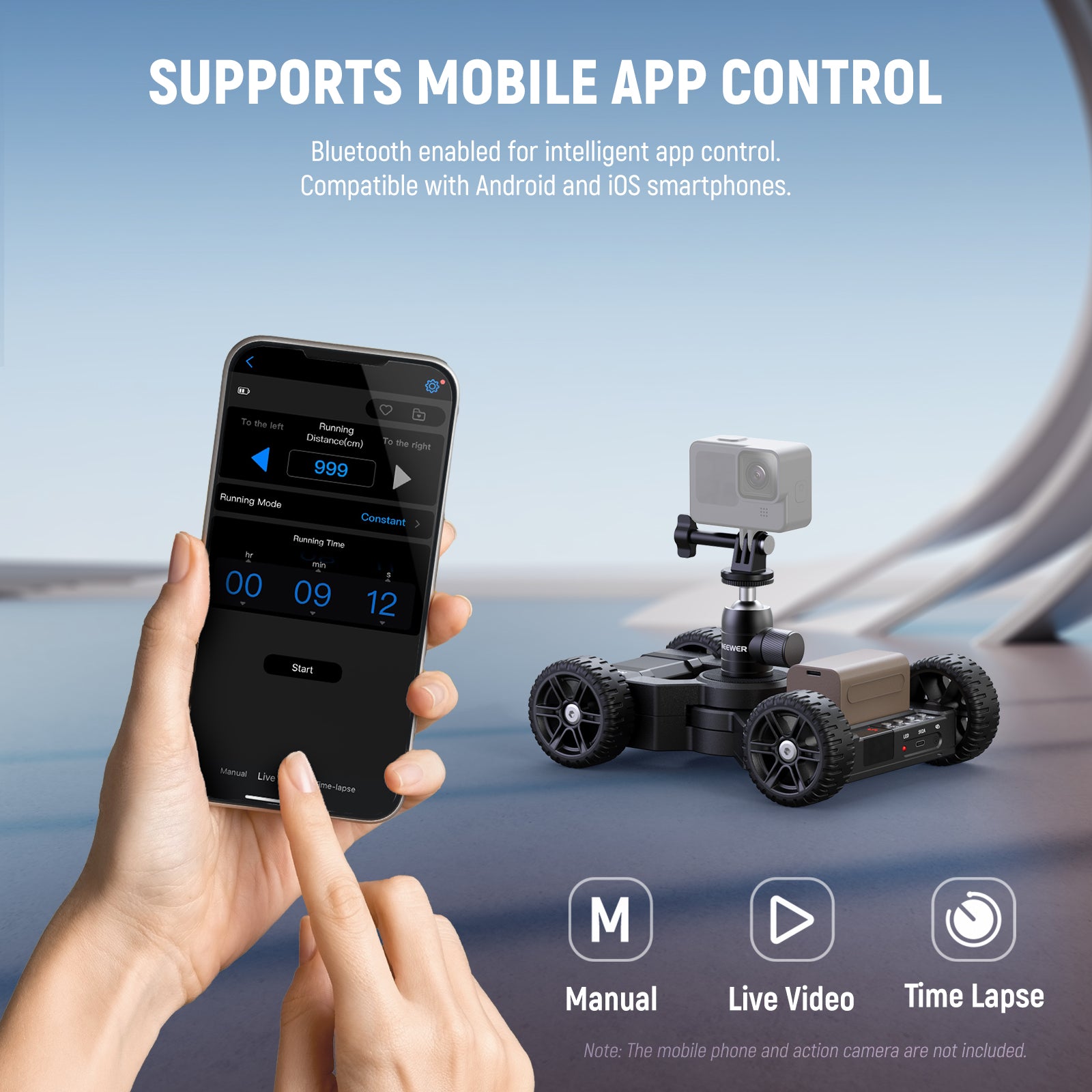 NEEWER DL400 Upgraded Motorized Camera Slider Dolly supports mobile APP control.