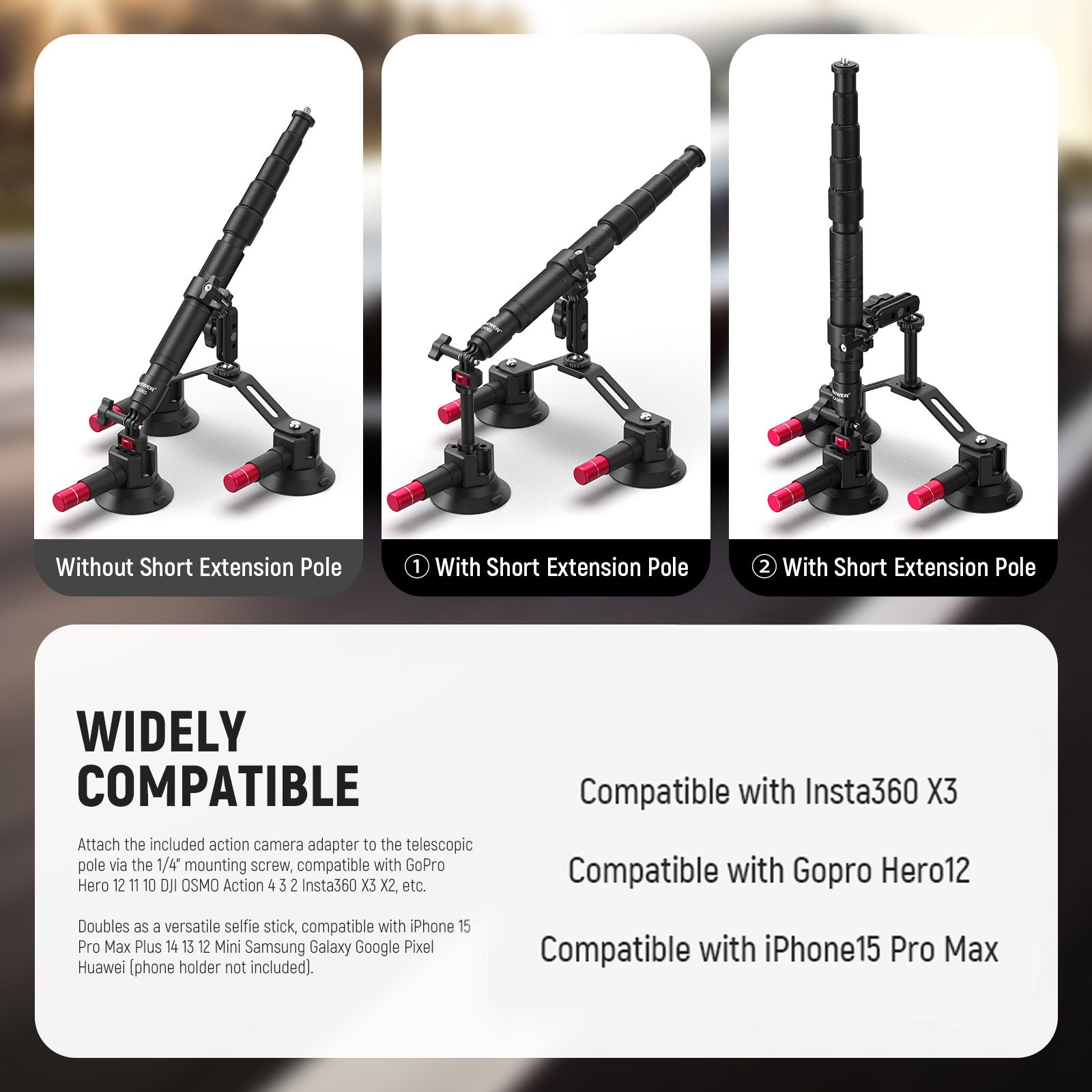 NEEWER CA065 Triple Suction Cup Car Mount is widely compatible.