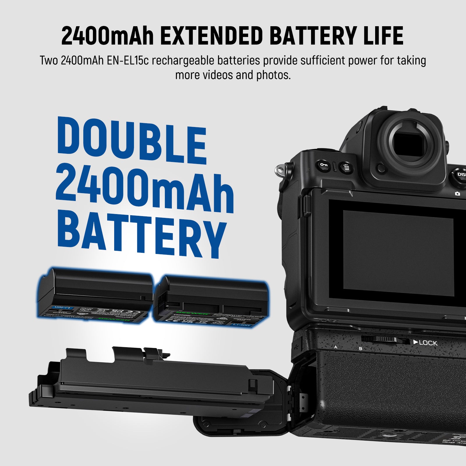 Two 2400mAh EN-EL15c rechargeable batteries provide sufficient power for taking more videos and photos.
