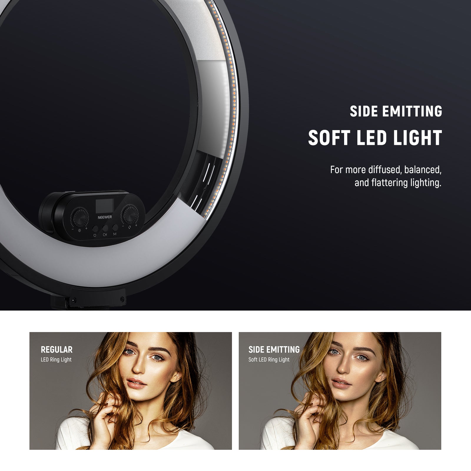 RL45B is an edge lit LED ring light with a slim and stylish design.