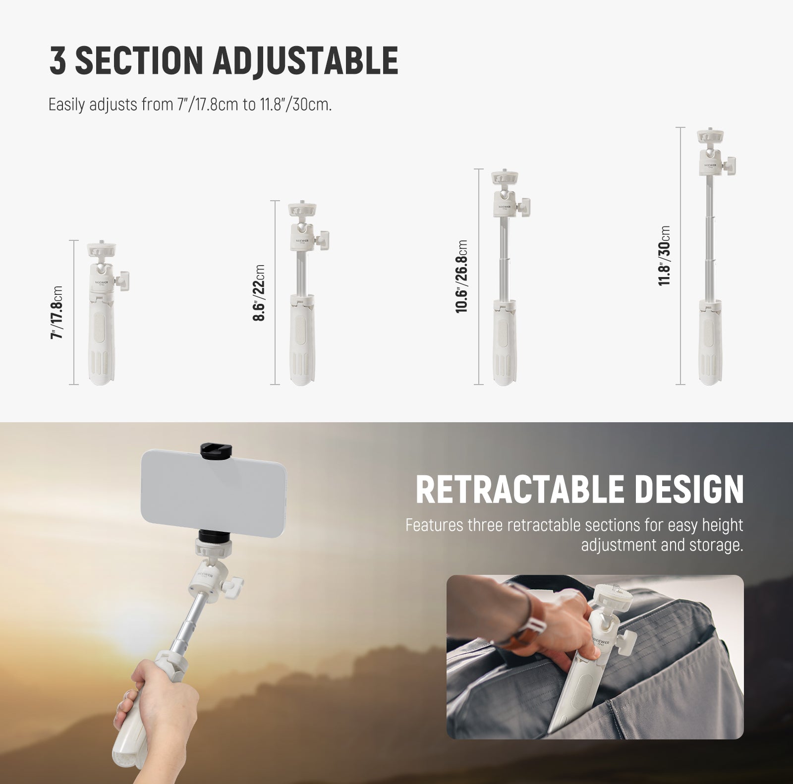 NEEWER TP43 Mini Desktop Tripod is easily adjusted.