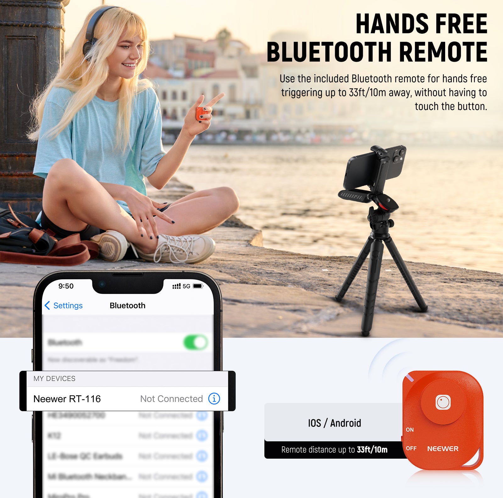 Use the wireless remote to control the NEEWER TP36 Mini Flexible Tripod