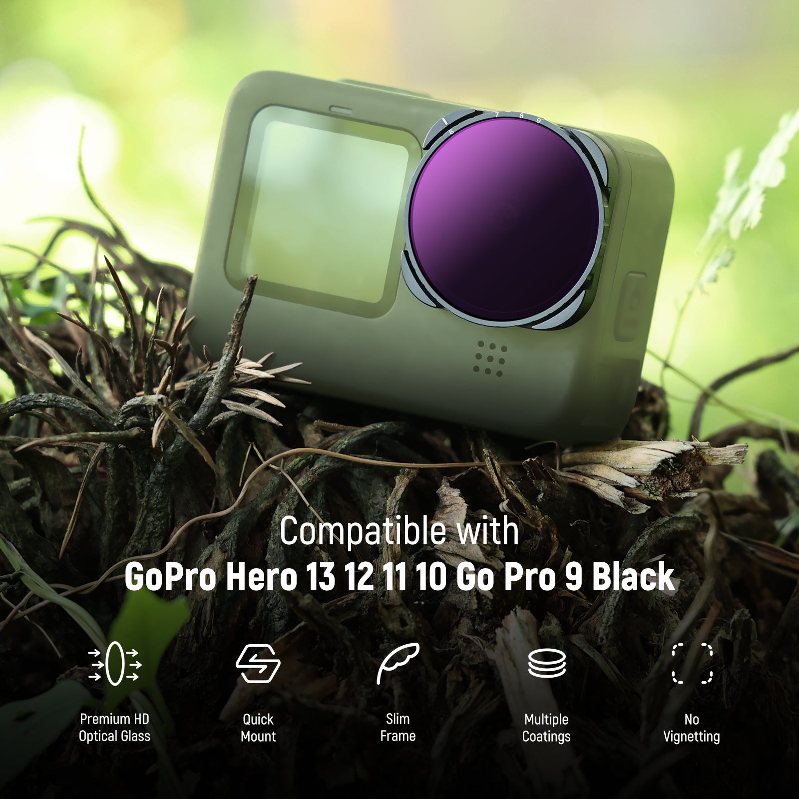 NEEWER Variable ND4-32 & ND64-512 Filter Set is compatible with GoPro 9 10 11 12 13