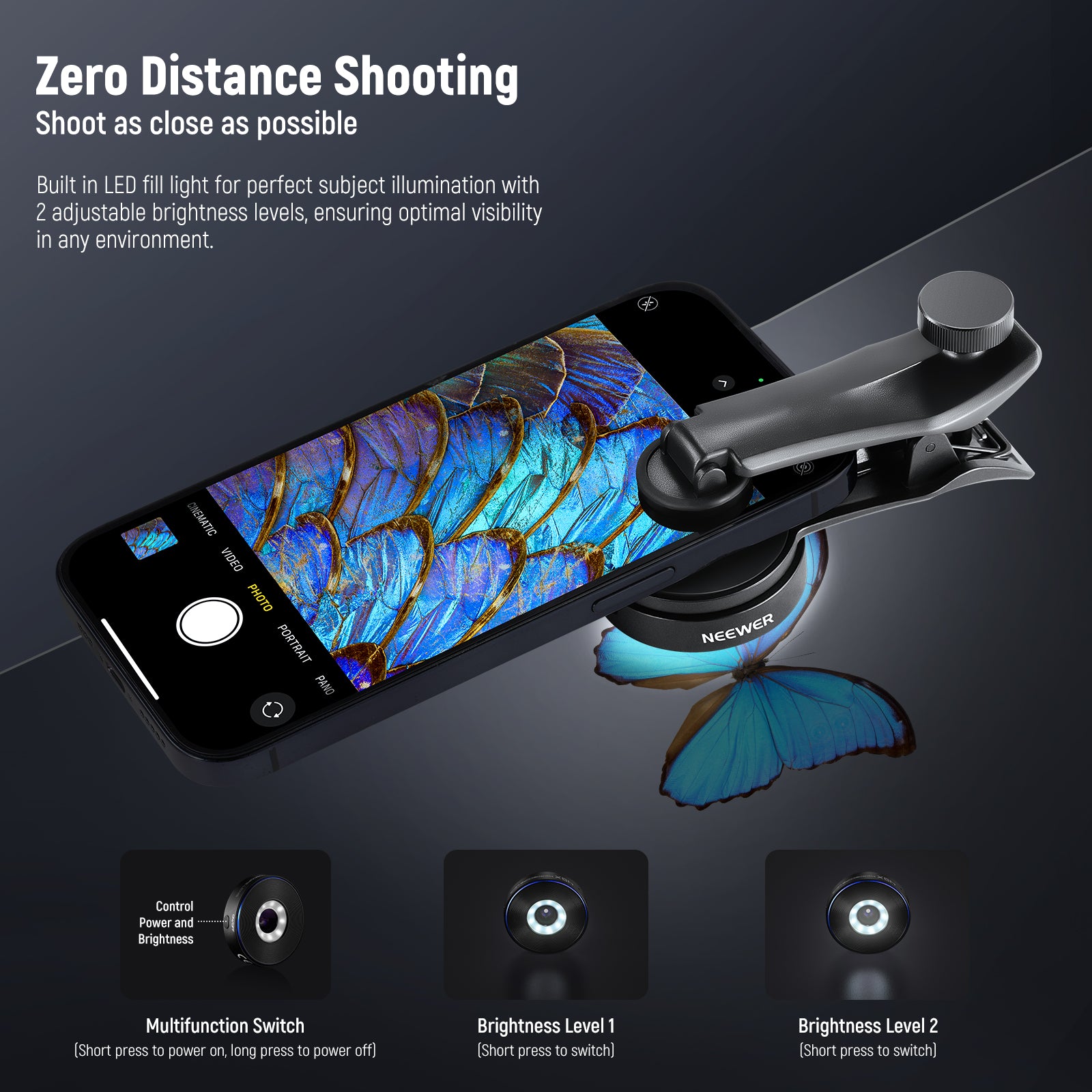 LED Fill Light for perfect subject illumination with 2 adjustable brightness levels