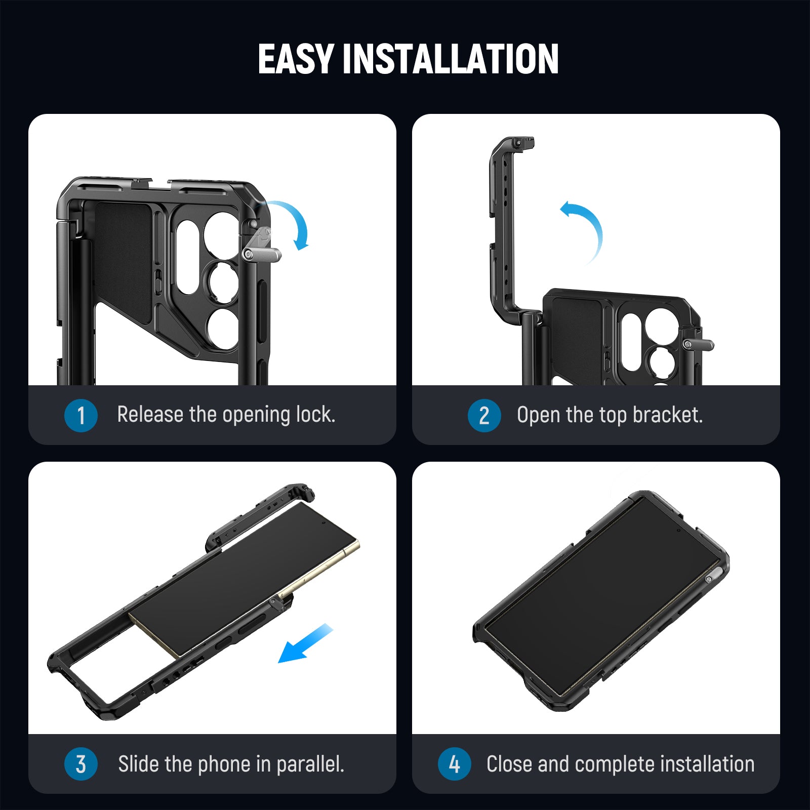 NEEWER PA042 Phone Cage For SAMSUNG S24 Ultra is easy to install.