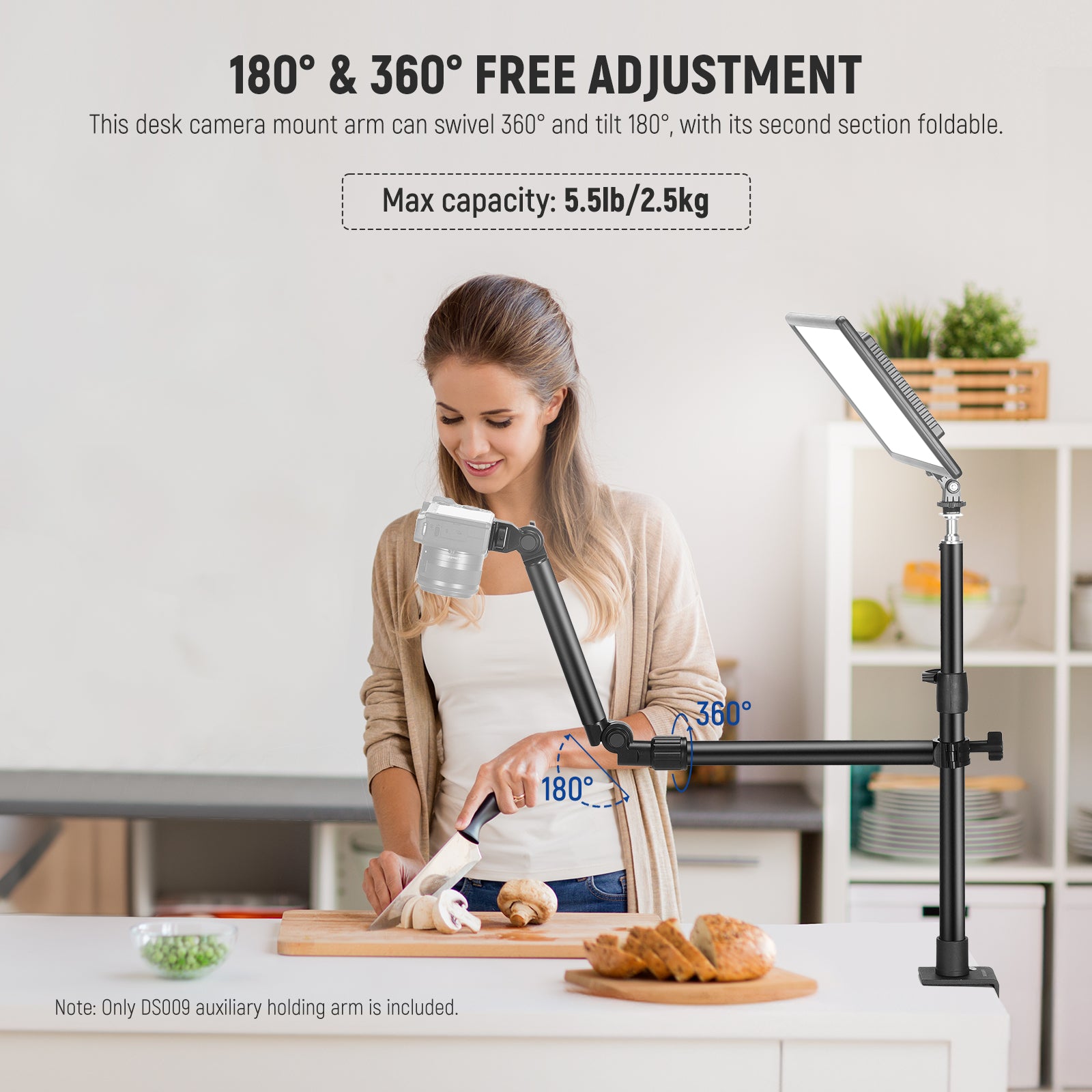 NEEWER DS009 Overhead Camera Mount Arm offers 180° and 360° Free Adjustment