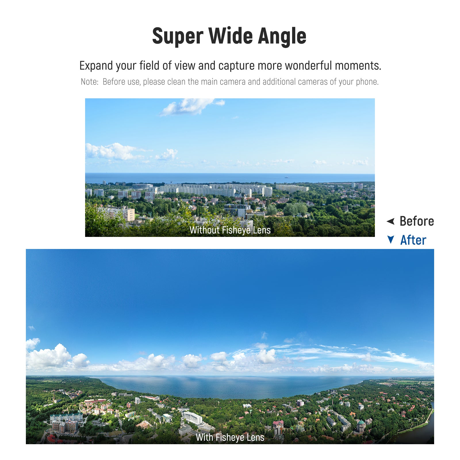 fish eye lens with a 220° wide angle field of view