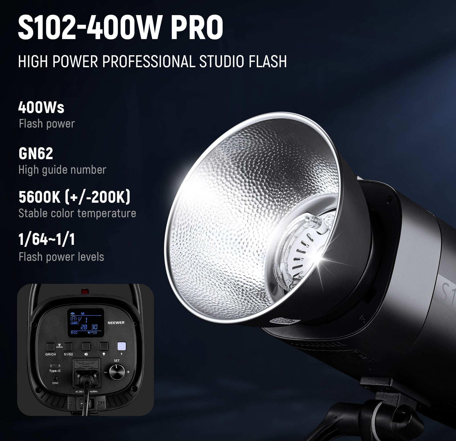 Specifications of the NEEWER S102-400W PRO Studio Monolight Flash Kit