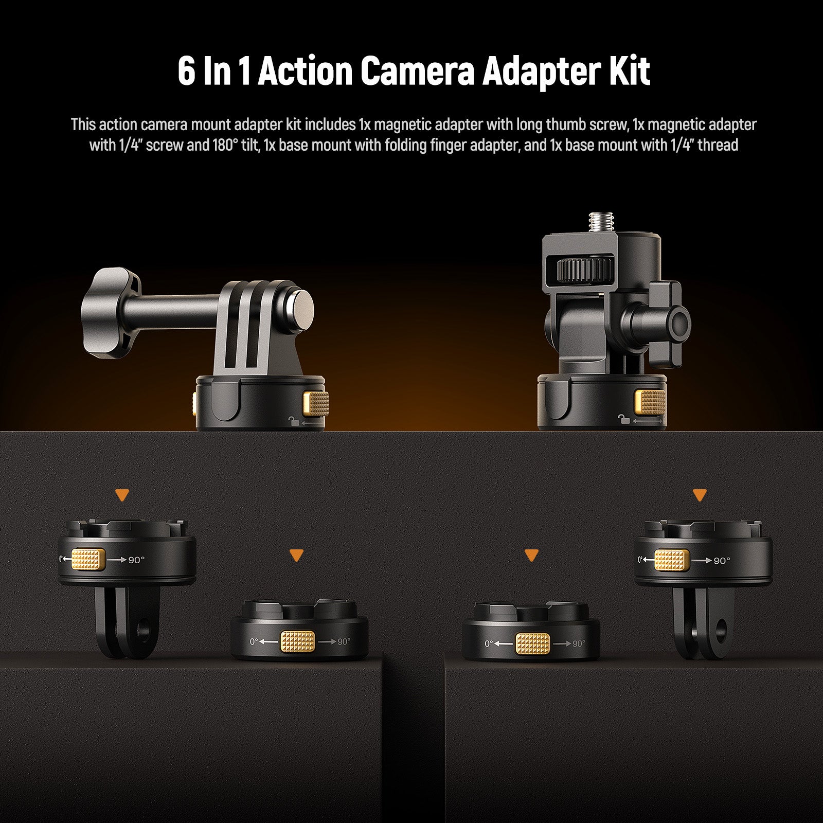 This action camera mount adapter kit includes 1 x Magnetic Adapter with Long Thumb Screw, and more.