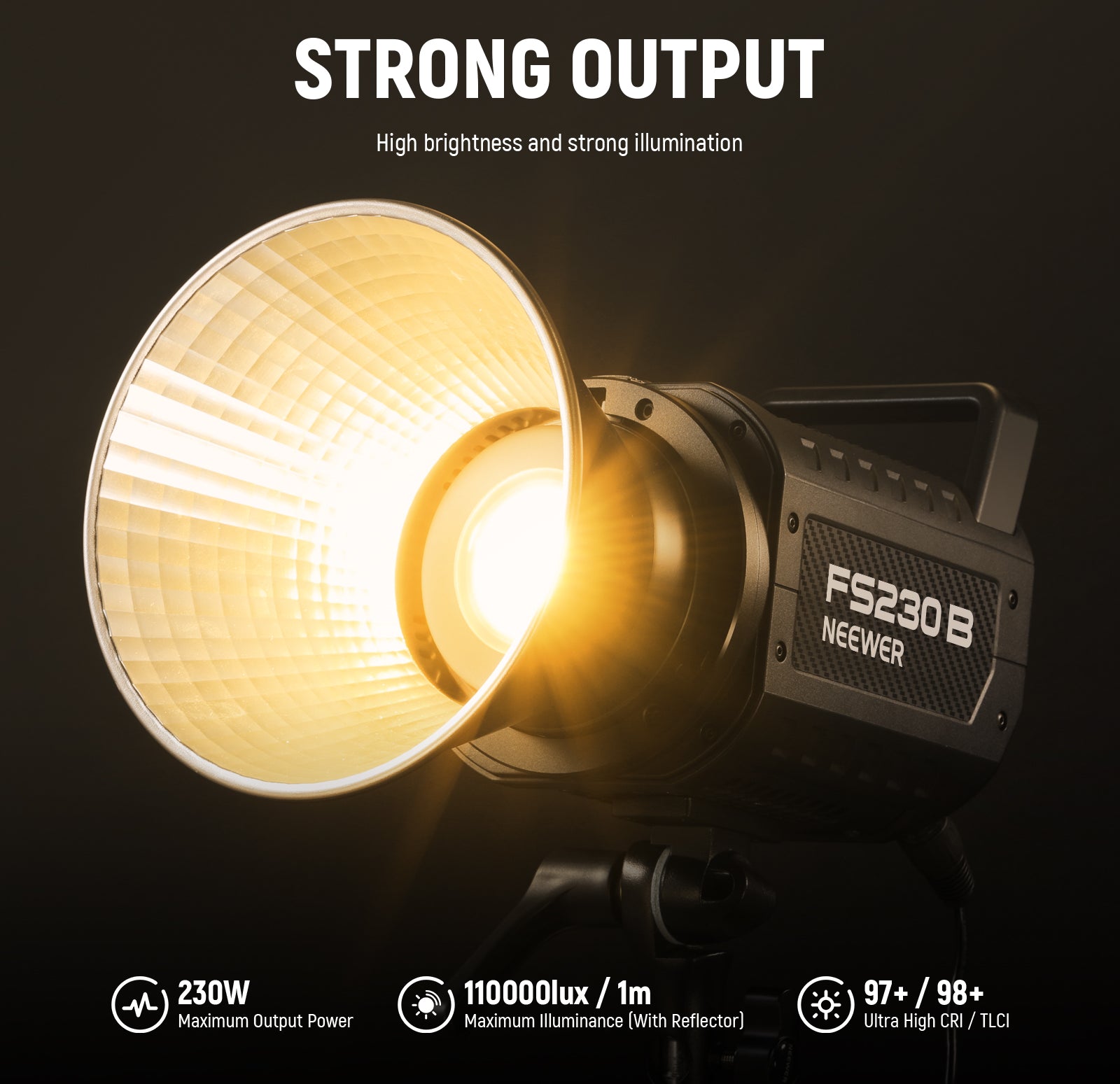 NEEWER FS230B 230W Bi Color LED Video Light features strong output.
