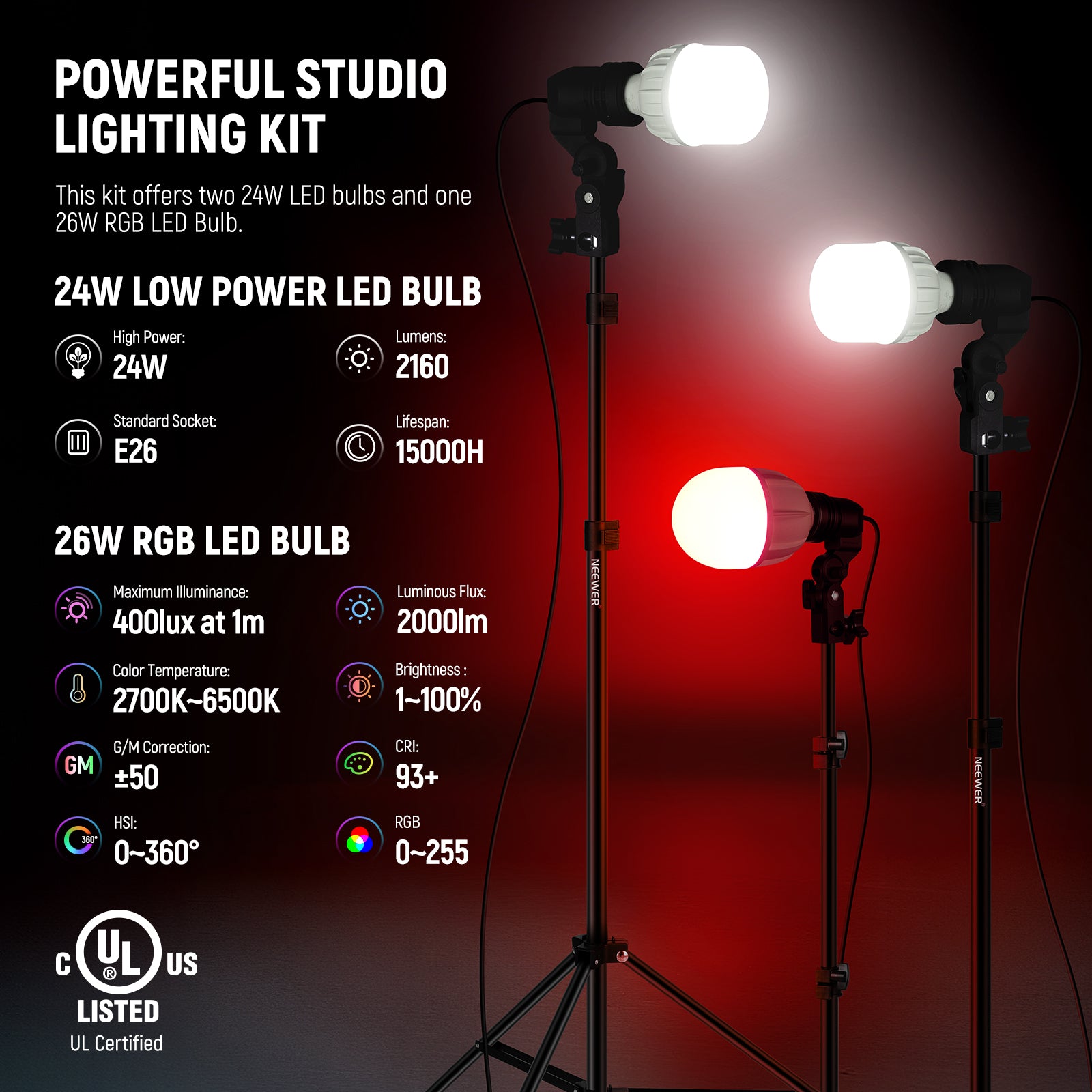 Specifications of the NEEWER NK501 400W Photography Lighting Kit
