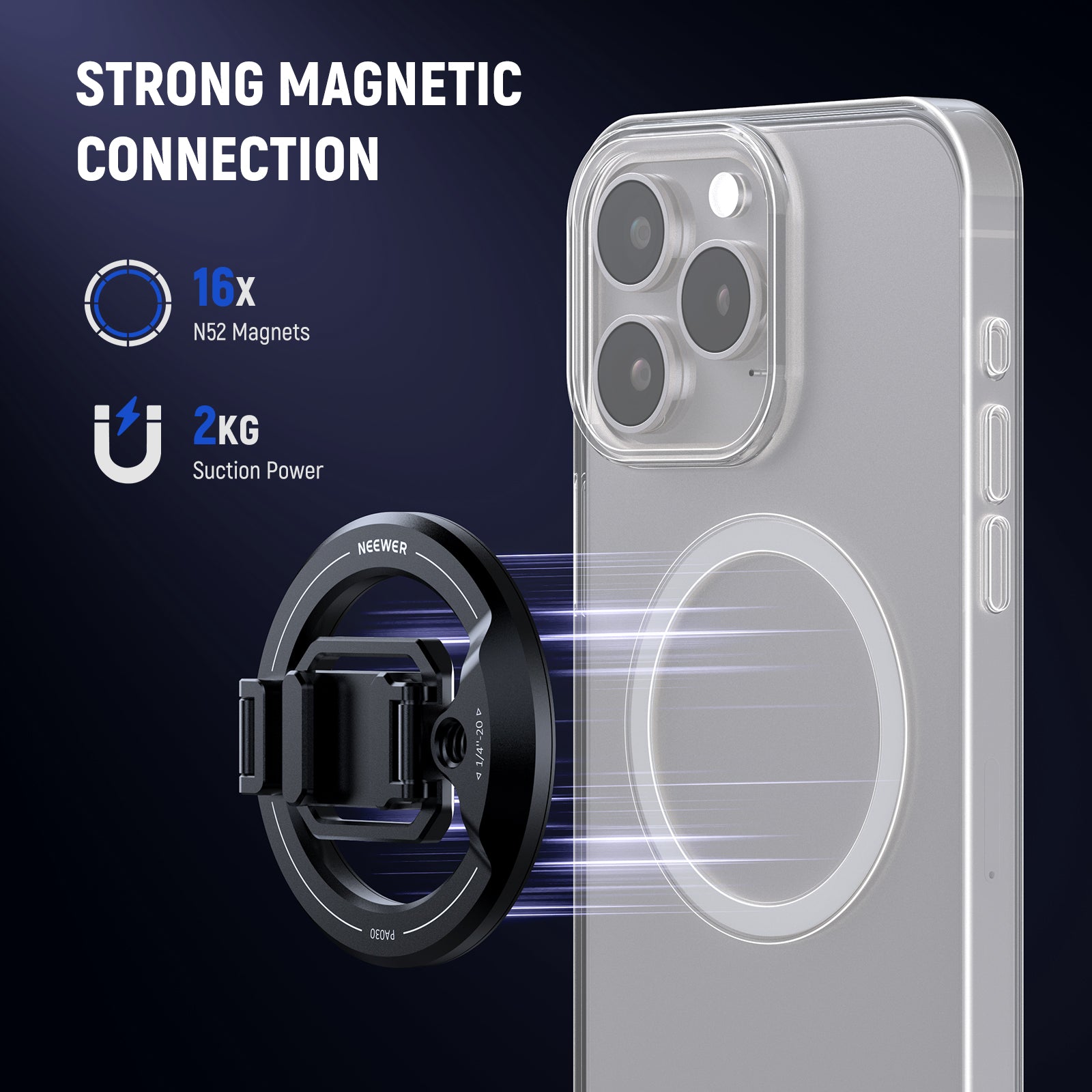 NEEWER PA030 Magnetic iPhone Tripod Mount offers a strong magnetic attachment.
