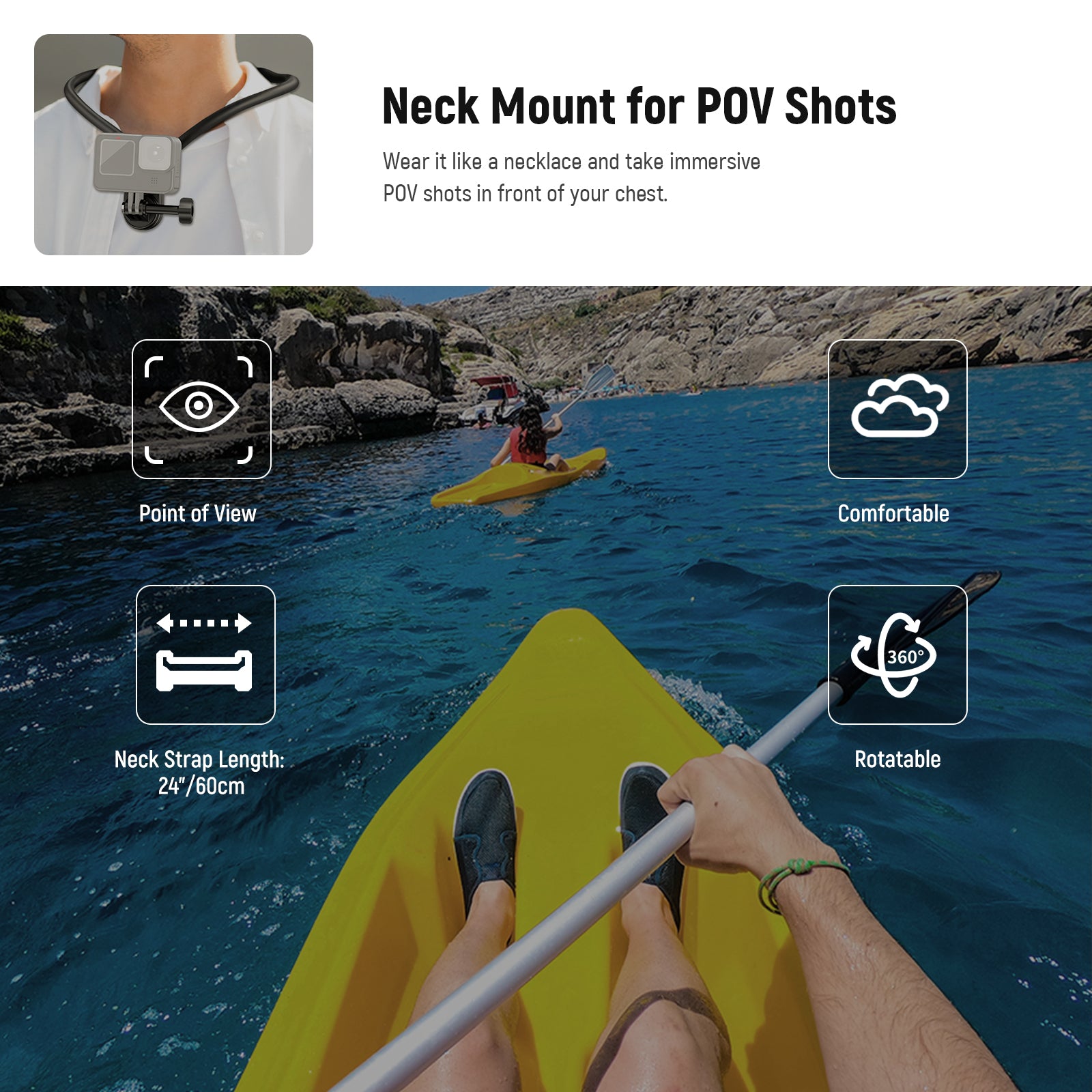 NEEWER GP15 Neck Mount Holder for Action Camera and Phone can be worn like a necklace for POV