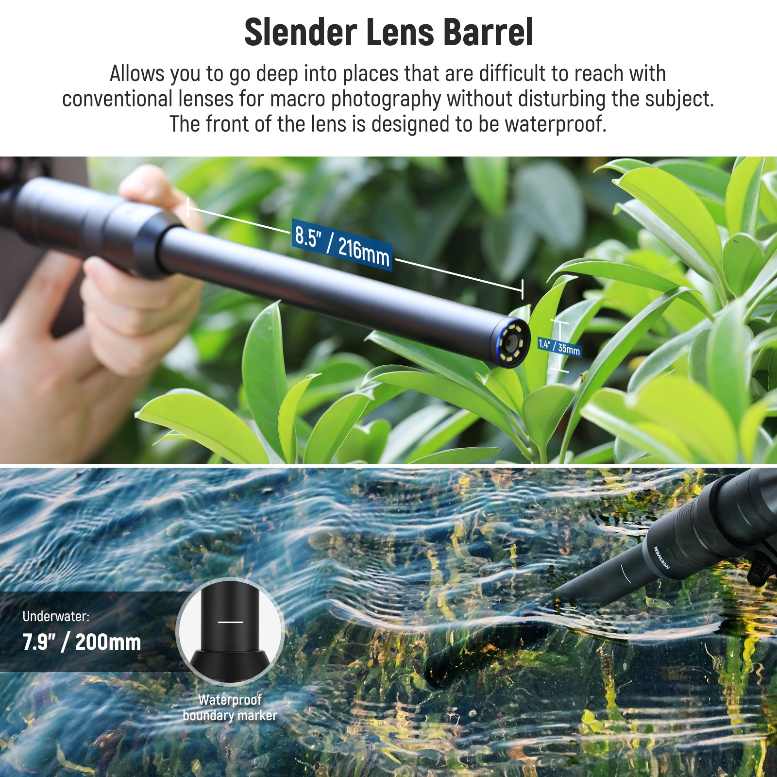 macro probe lens comes with a 340mm slender barrel