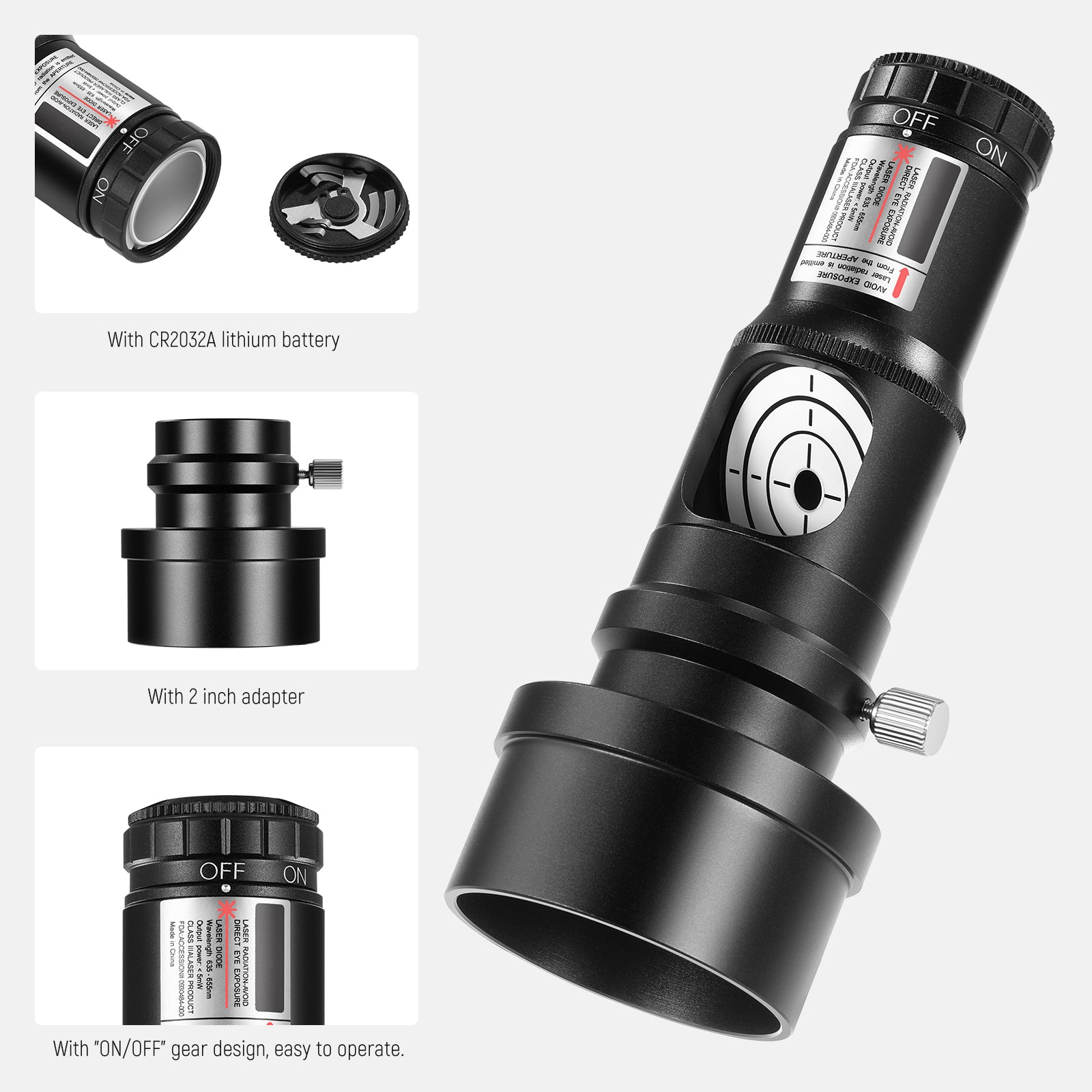 Featuring a sturdy aluminum alloy body, the collimator is crafted with CNC precision machining