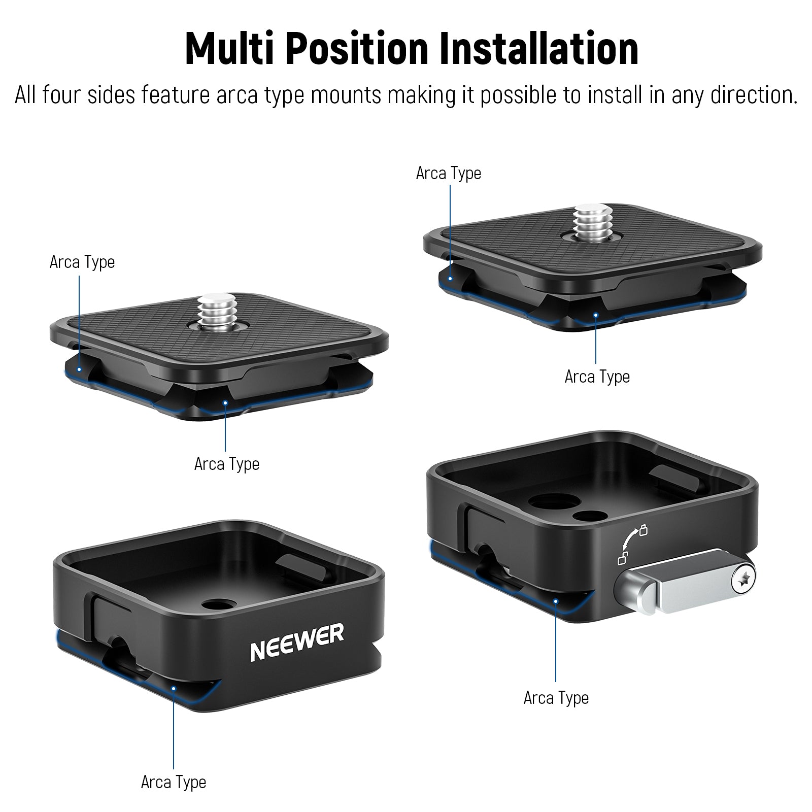 All four sides feature arca type mounts making it possible to install in any direction.