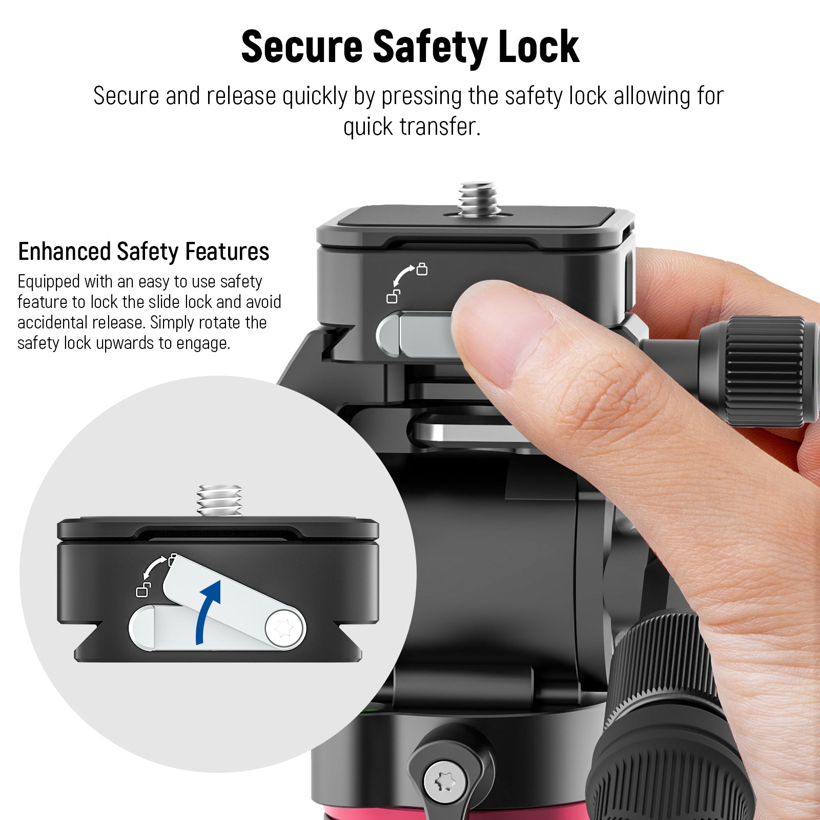 NEEWER CA009 Arca Type Quick Release Plate is equipped with an easy to use safety feature to lock the side lock.