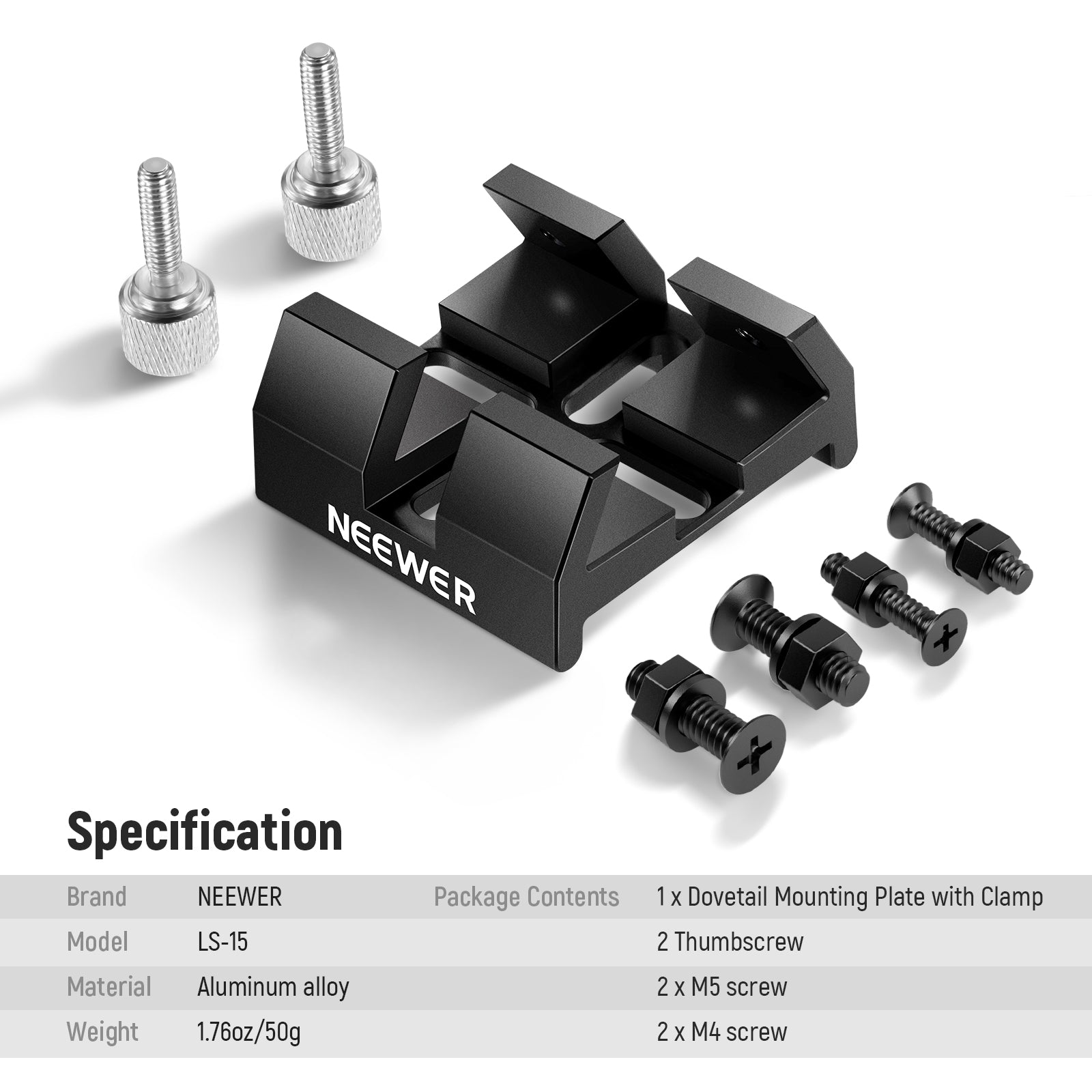 Specifications of the NEEWER LS-15 Universal Dovetail Base