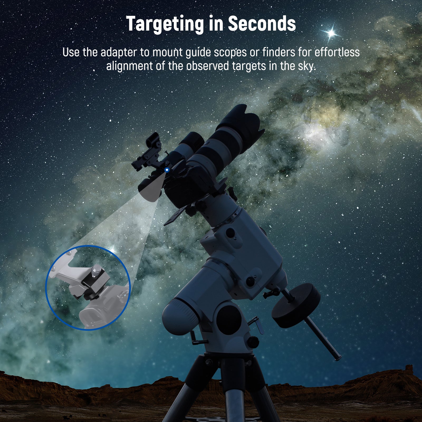 NEEWER LS-T16 Metal Finderscope Mount Adapter allows for effortless alignment of the observed targets.