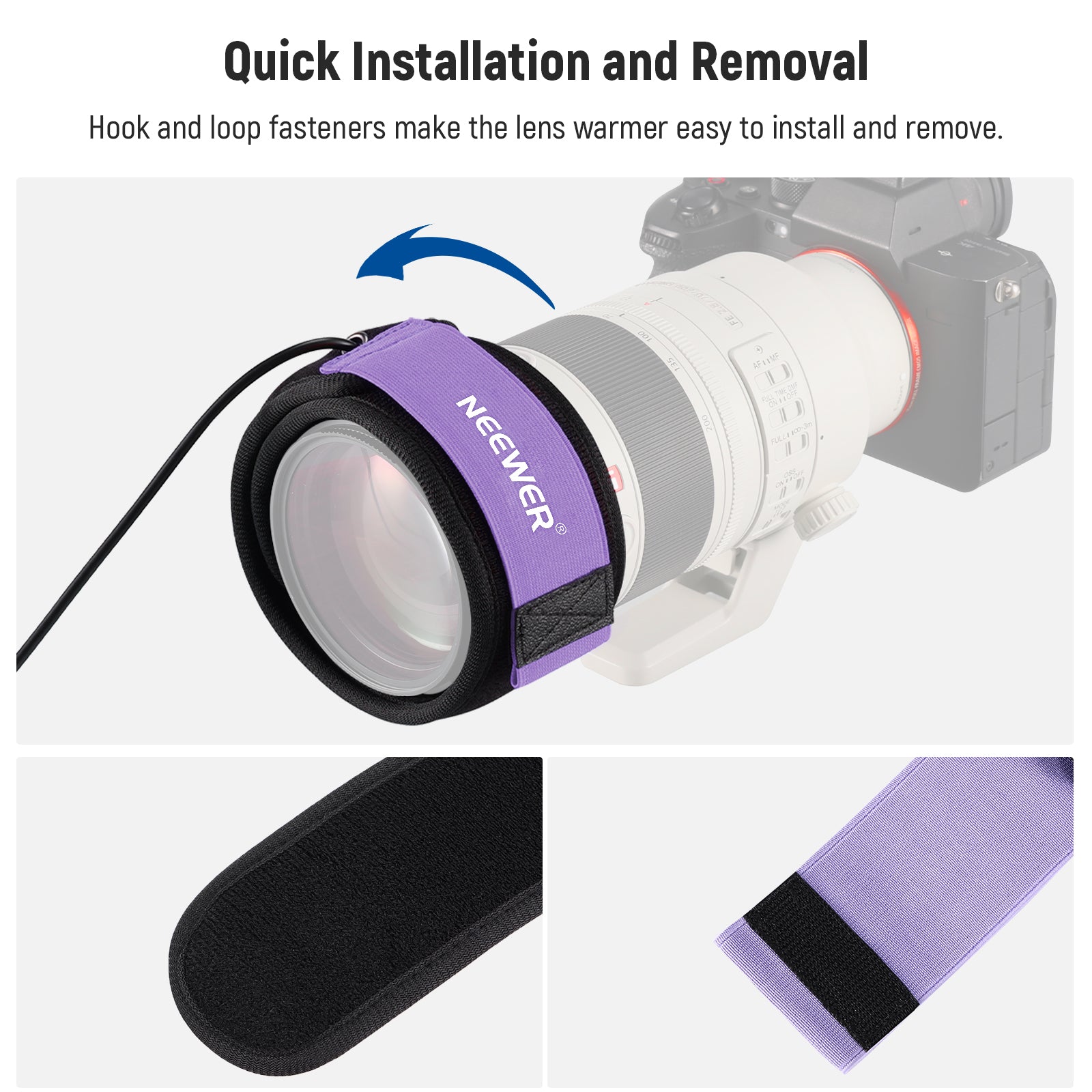 NEEWER HW-28 USB Lens Heater is easy to install and remove.