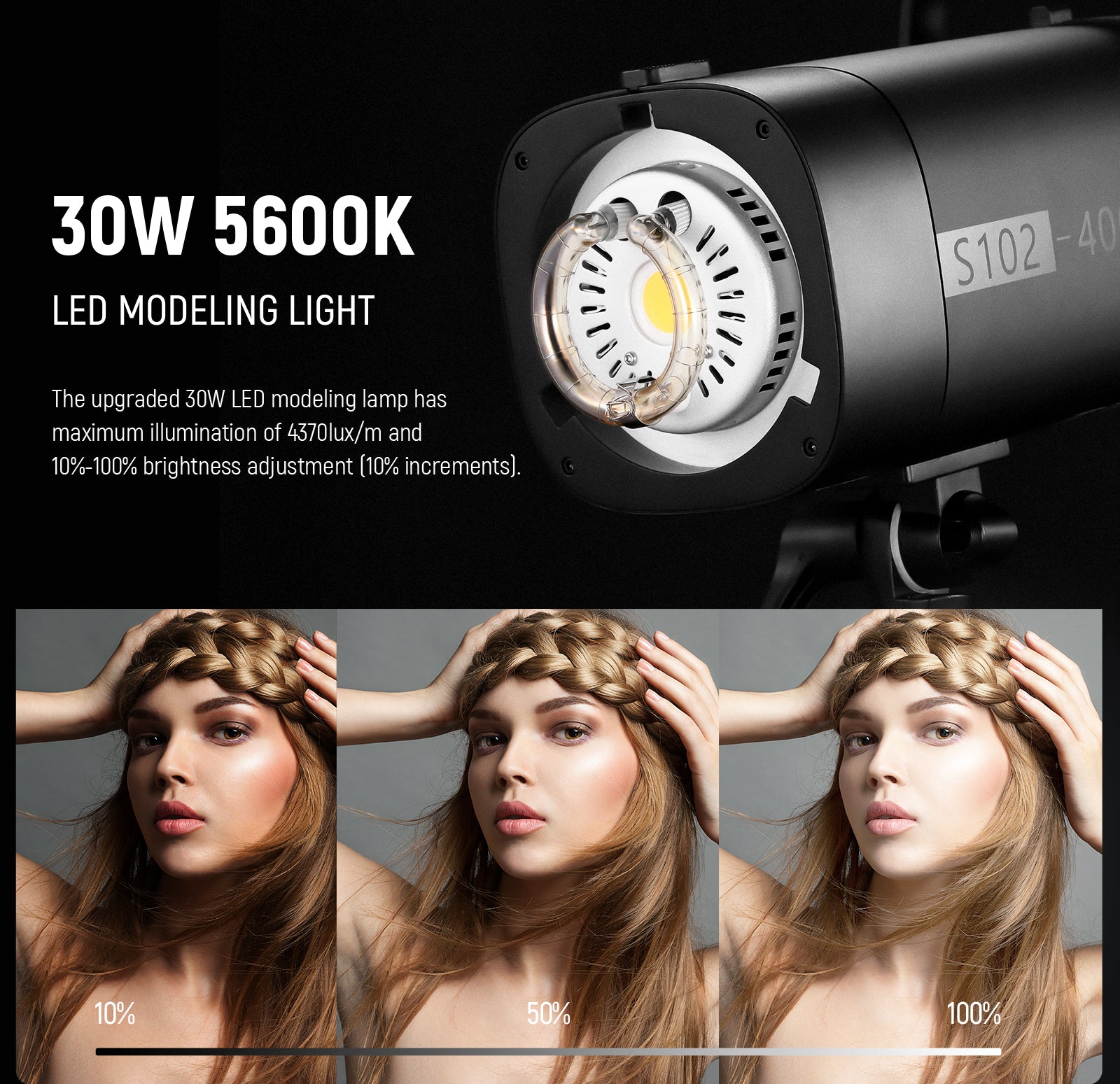 NEEWER S102-400W PRO Studio Monolight Flash has an upgraded LED modeling lamp