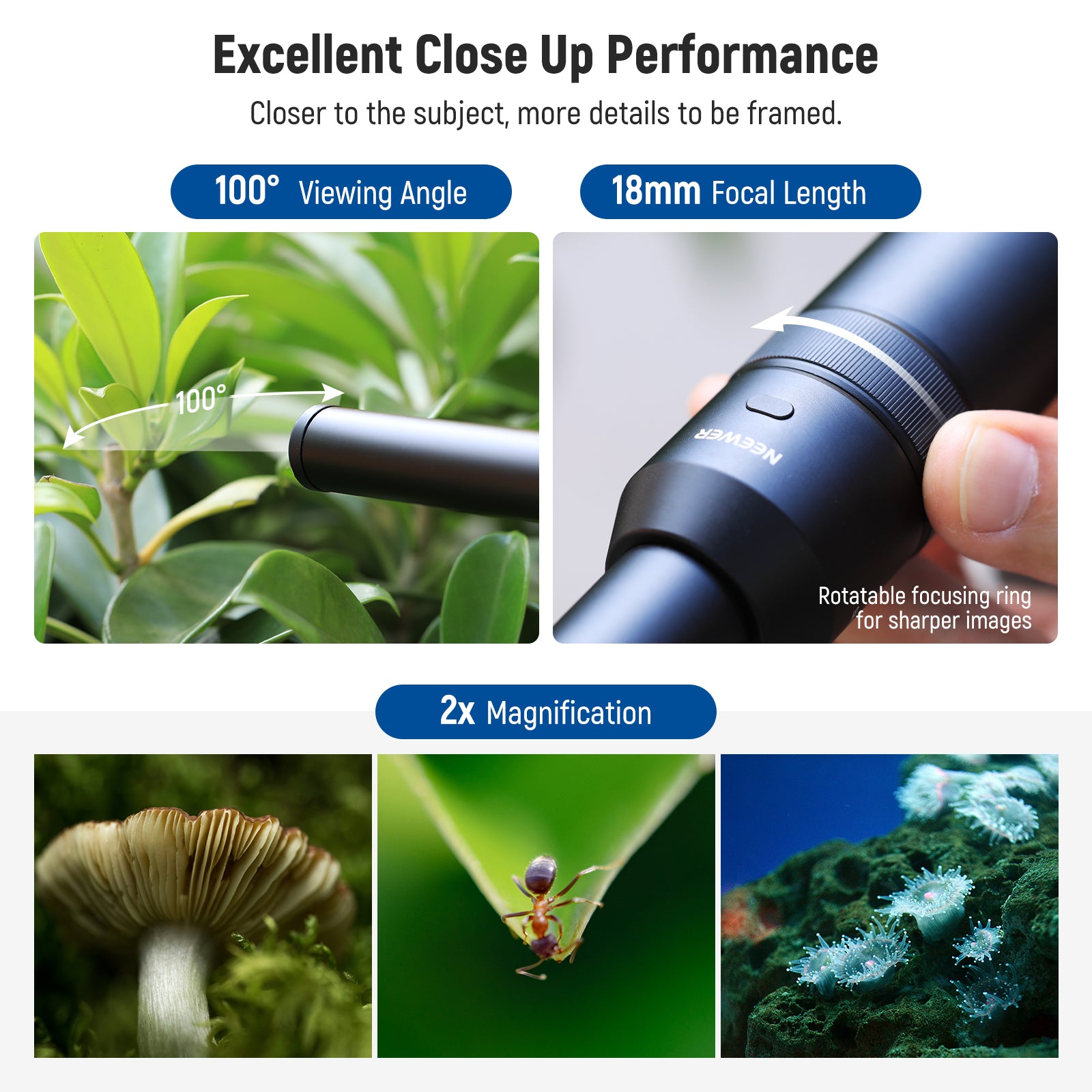 The NEEWER LS-51 18mm 180 Degree 2x Macro Phone Lens offers excellent close-up performance.