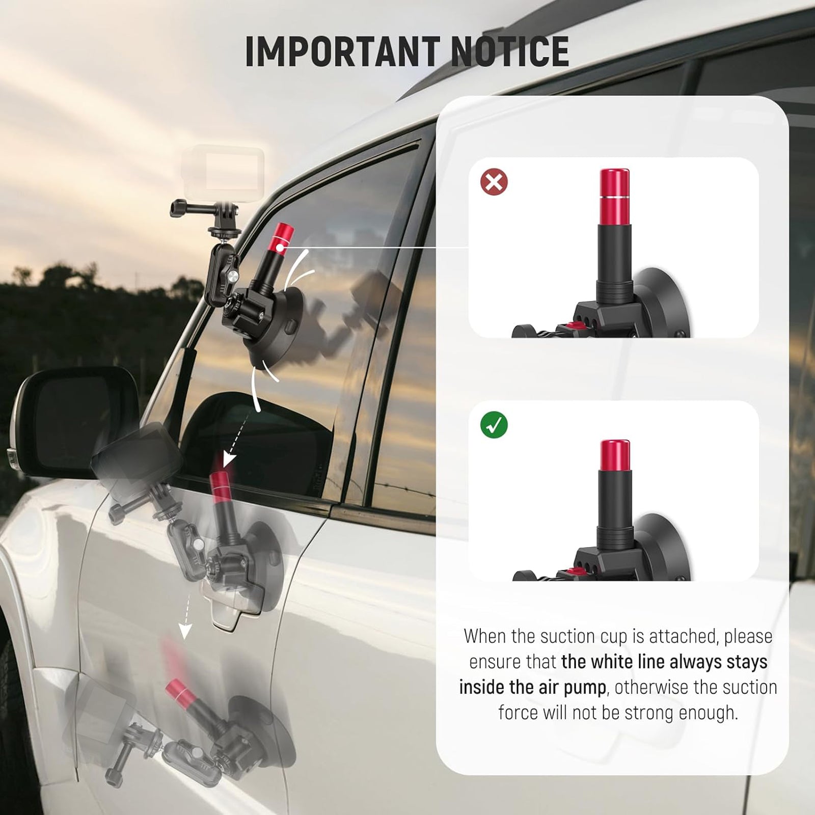 Important Notice of the NEEWER CA065 Triple Suction Cup Car Mount