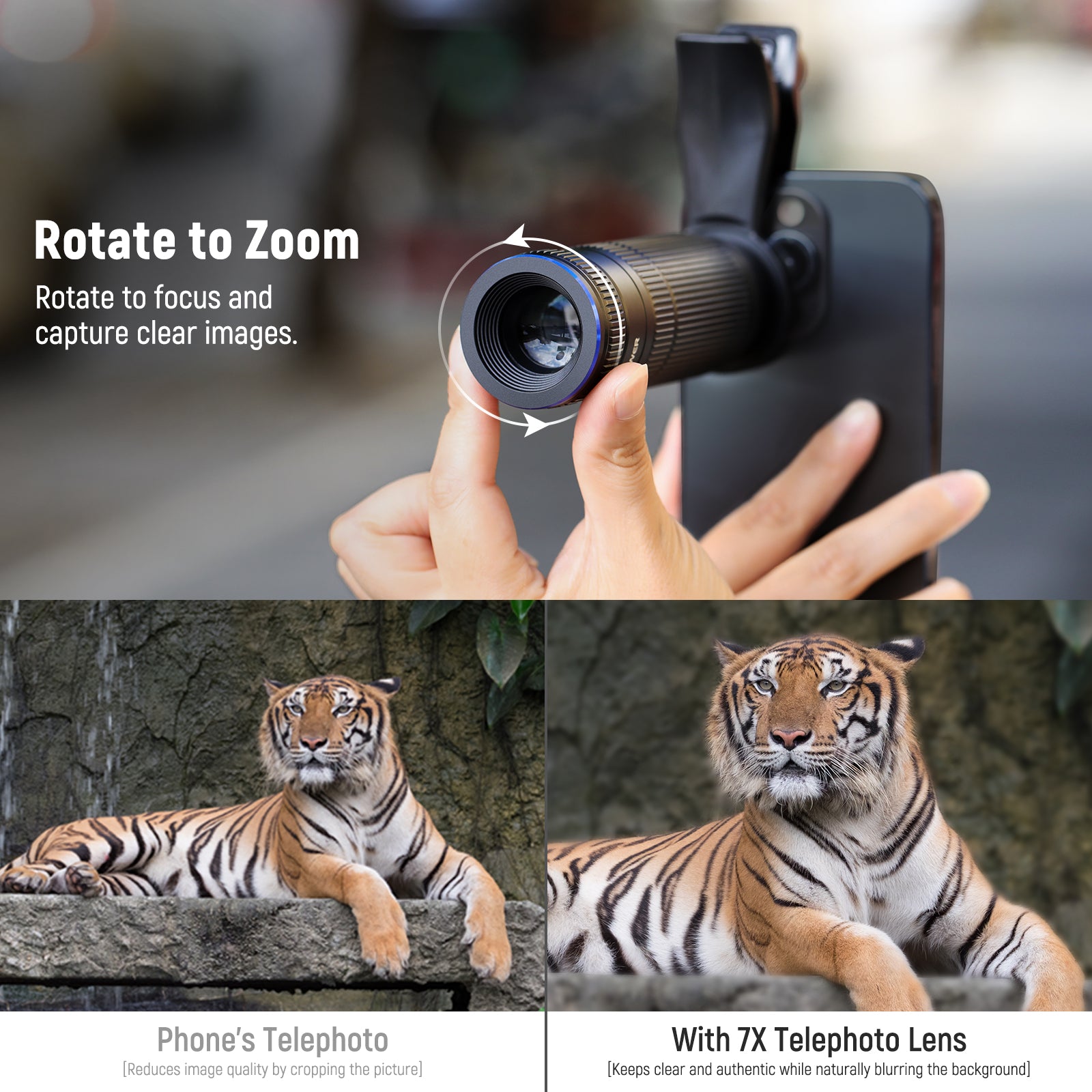 Adjust the focus by rotating the focus ring and capture clear images of subjects from 16'/5m away