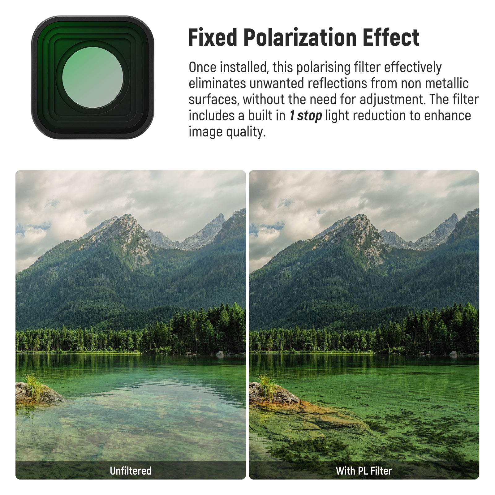 NEEWER FL-77 CPL Filter offers a fixed polarization effect.