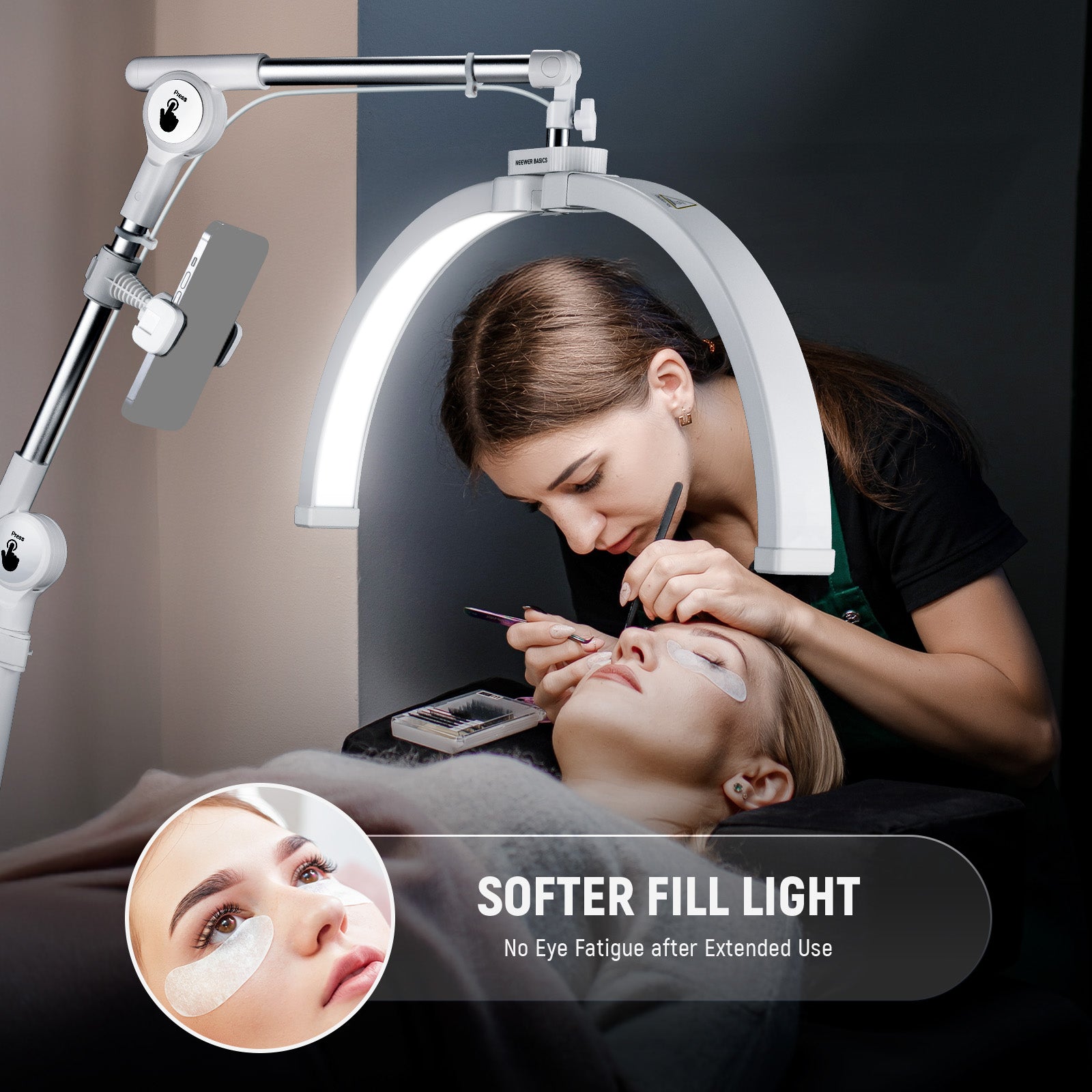 This 30W multifunctional half moon lash lamp help you handle every detail with ease.
