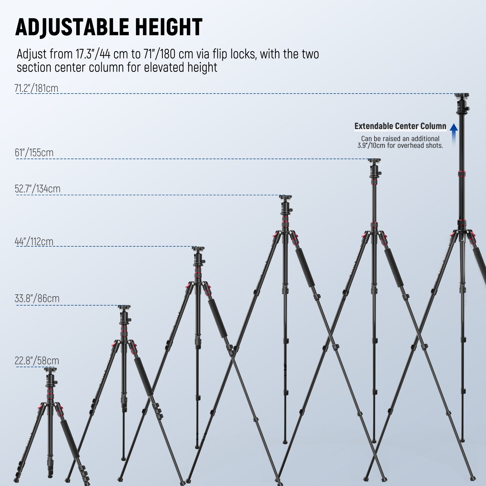 NEEWER TP15 Heavy Duty Travel Tripod Monopod can be adjusted from 44cm to 180cm.